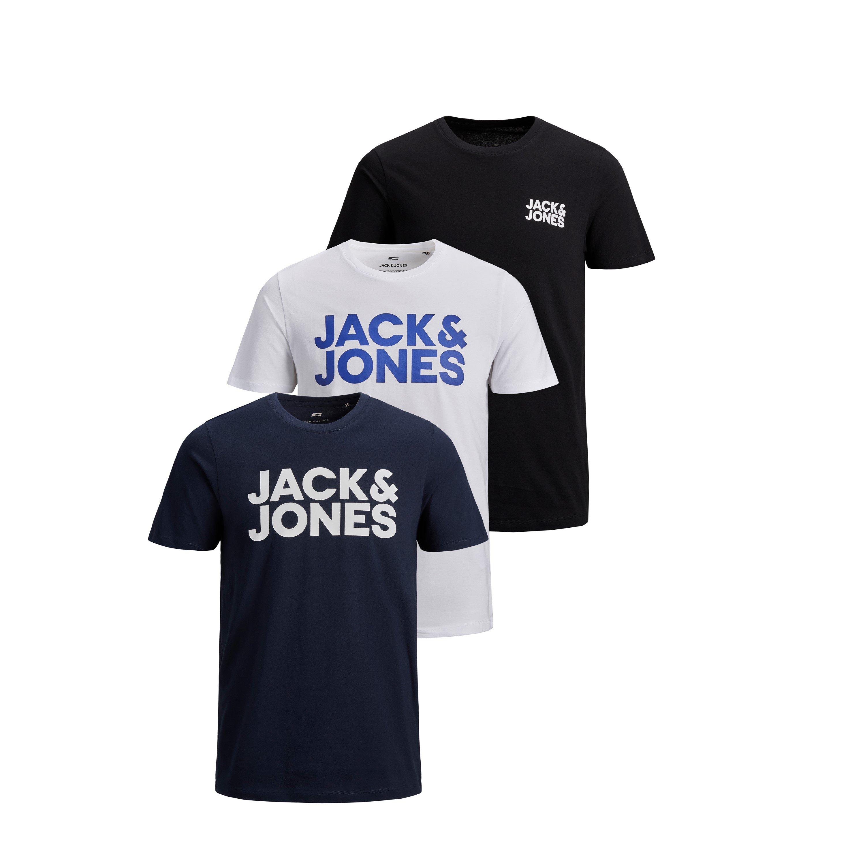 Crno/Plavo/Bijelo - Jack and Jones - Logo 3-Pack T-Shirt Mens - 1