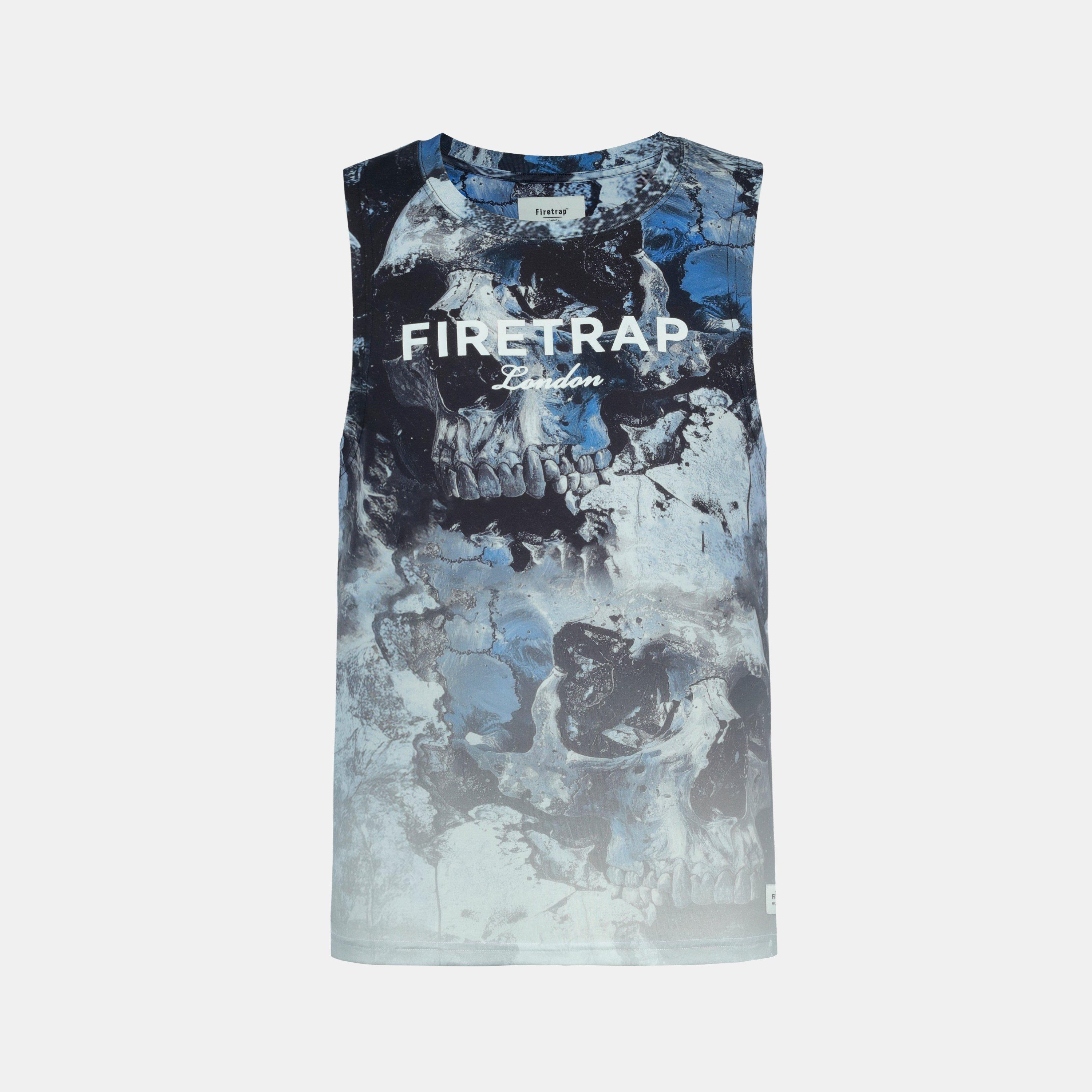 Firetrap Men's Sub Lightning Print Cotton Muscle Vest - Navy Skull - L
