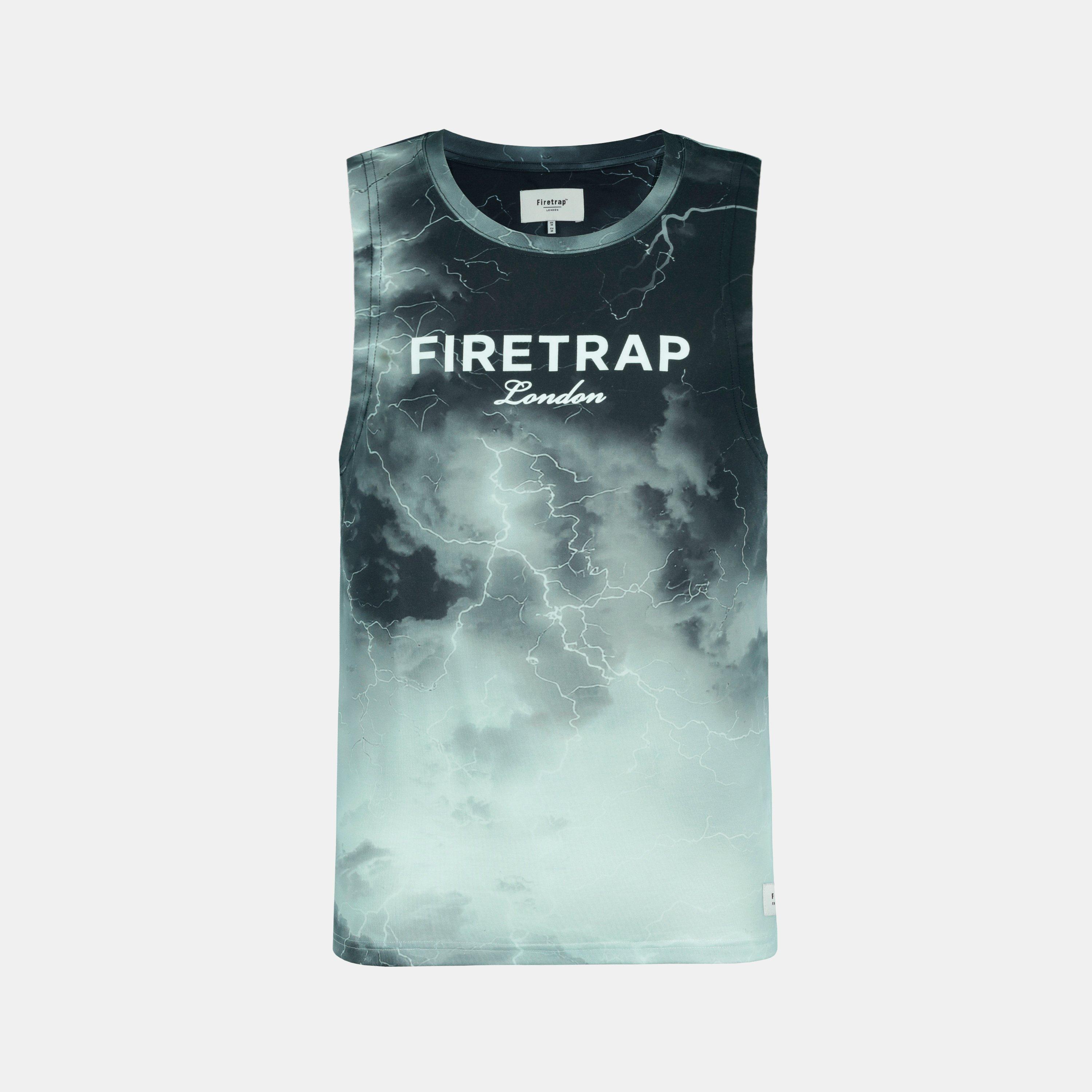 Firetrap Men's Sub Lightning Print Cotton Muscle Vest - Dark Lightening - 2XL