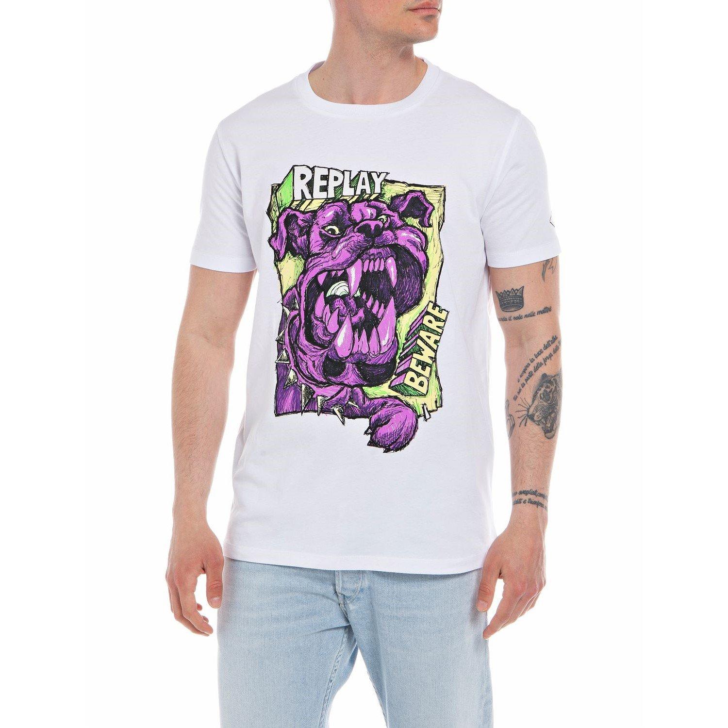 Bijelo 001 - Replay - Men's Graphic Dog Regular Fit T-Shirt - 1