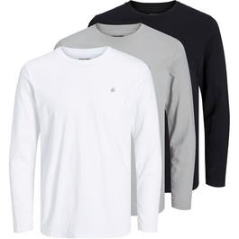 Jack and Jones 3 Pack Crew Neck Long Sleeve T Shirt Mens