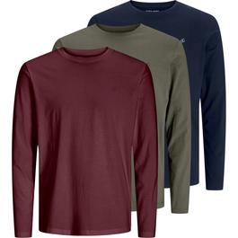 Jack and Jones 3 Pack Crew Neck Long Sleeve T Shirt Mens