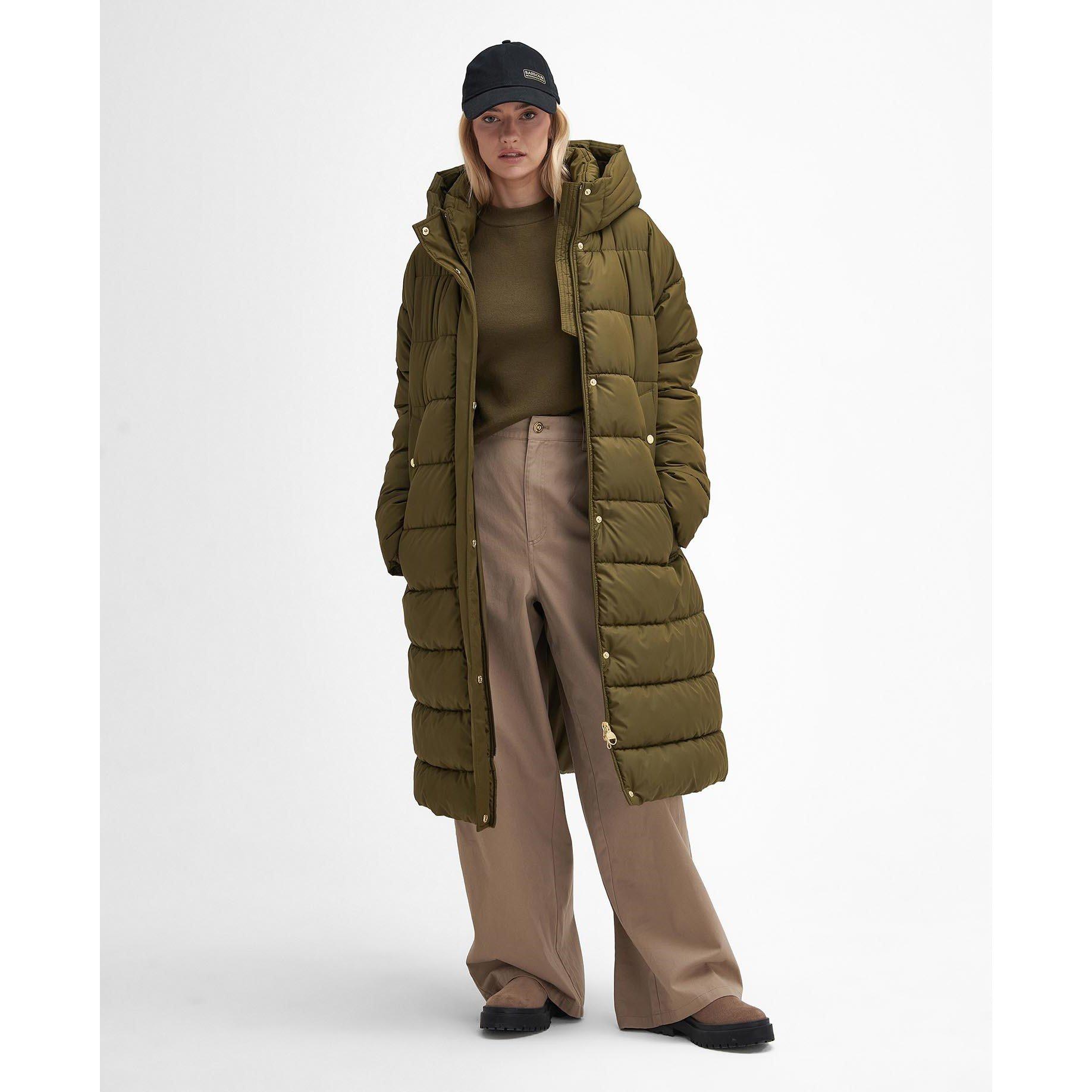 Empire Green - Barbour International - Women's Barron Quilted Funnel Collar Long Puffer Jacket - 1