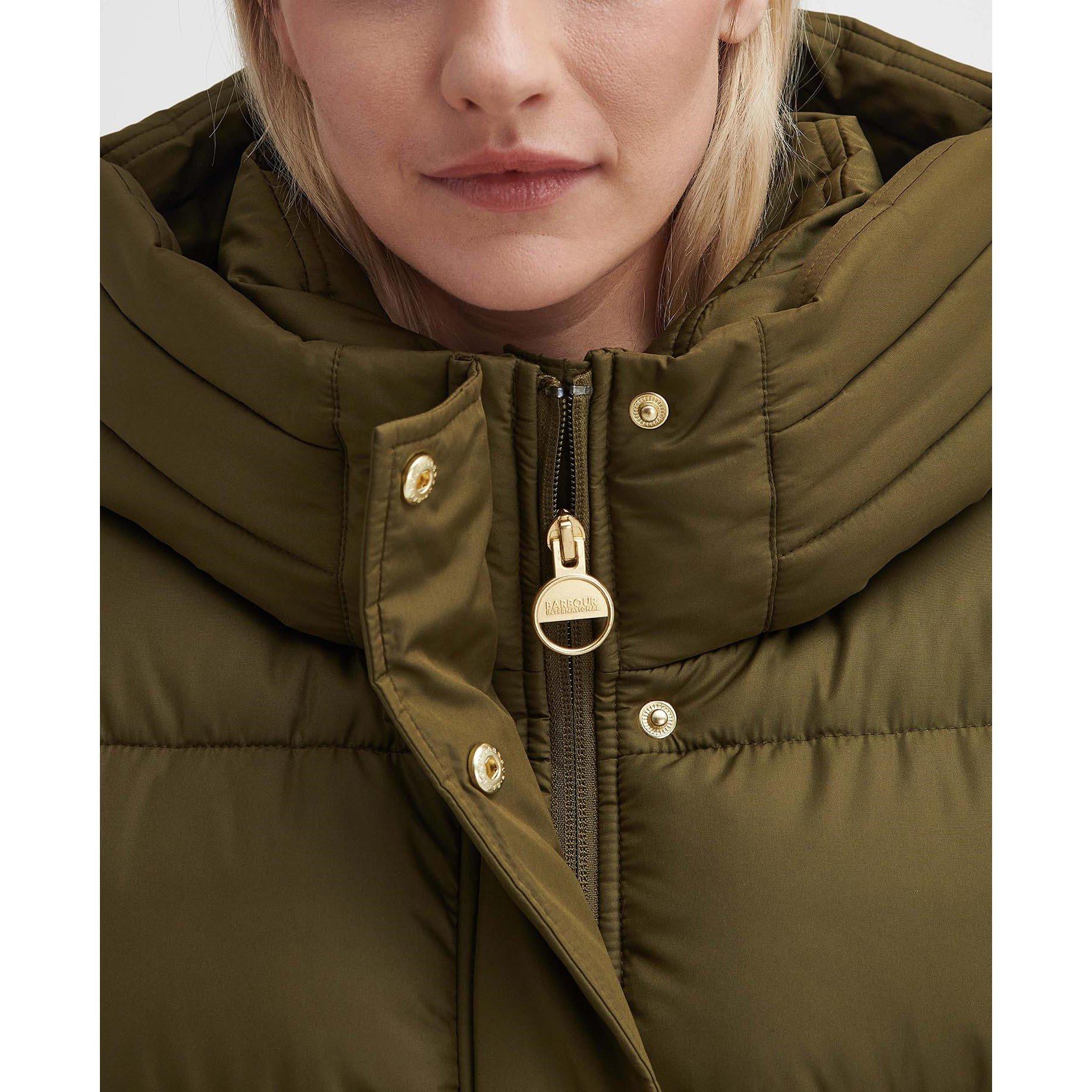 Empire Green - Barbour International - Women's Barron Quilted Funnel Collar Long Puffer Jacket - 5