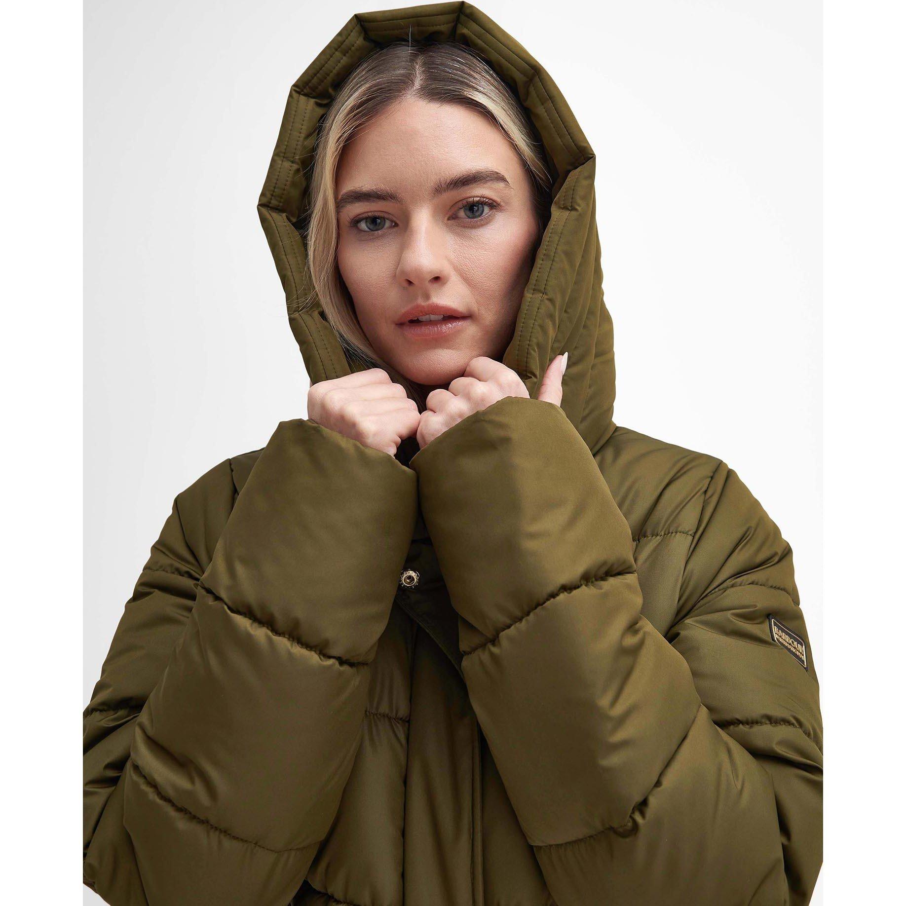 Empire Green - Barbour International - Women's Barron Quilted Funnel Collar Long Puffer Jacket - 6