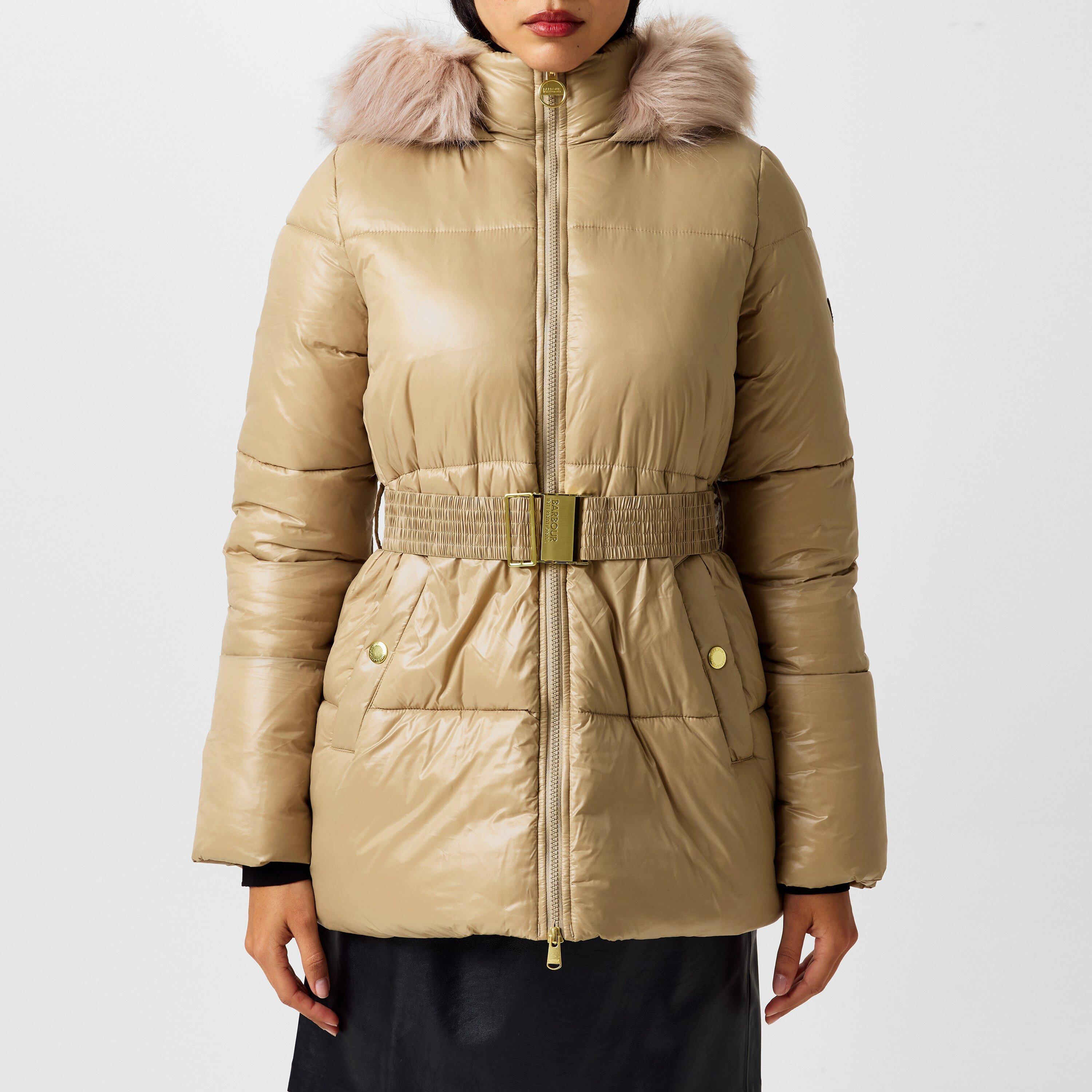 Light Trench - Barbour International - Women's Saskia Faux Fur Hood Long Sleeve Short Puffer Jacket - 1