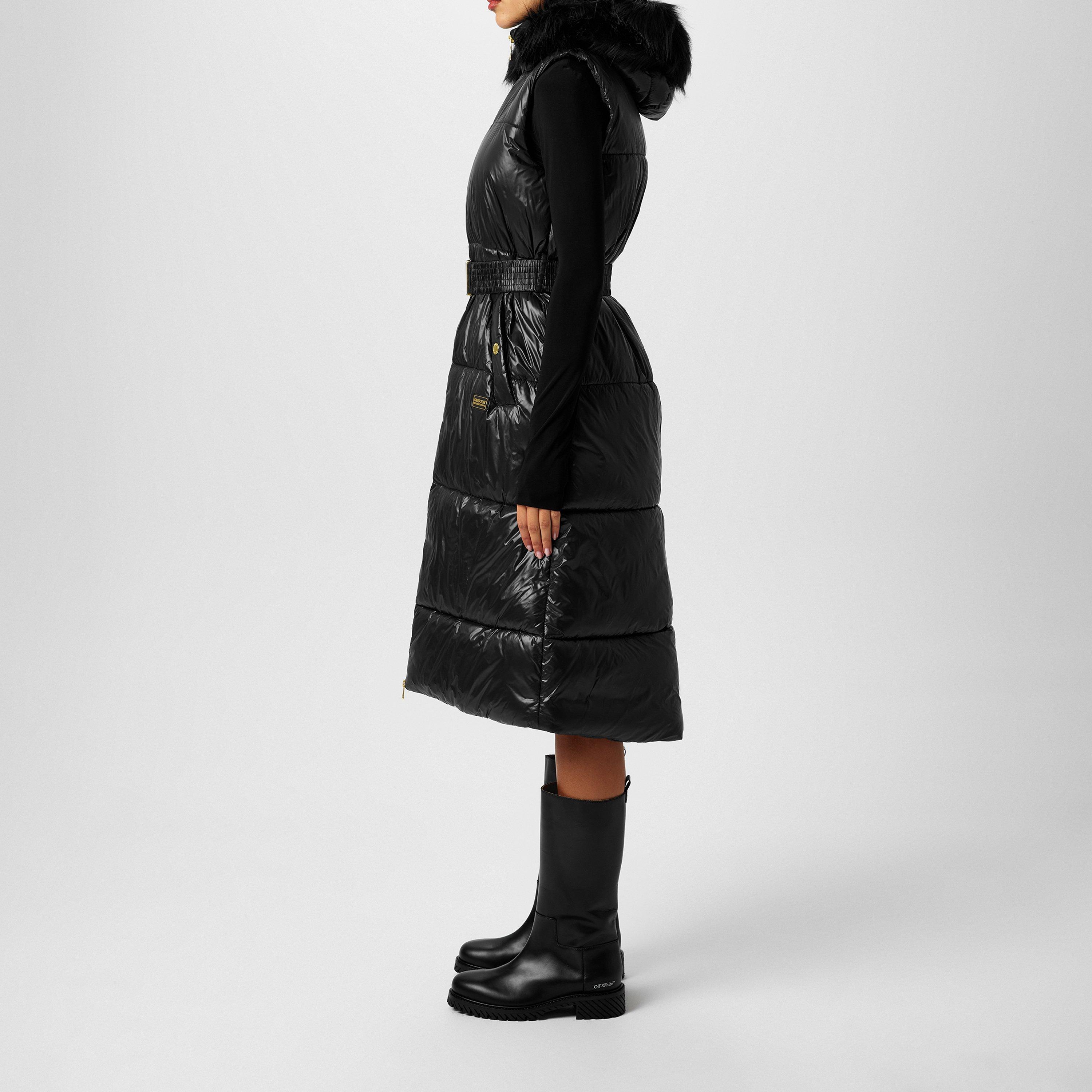 Black - Barbour International - Women's Saskia Quilted Padded Mid-Length Hooded Zip Gilet - 2