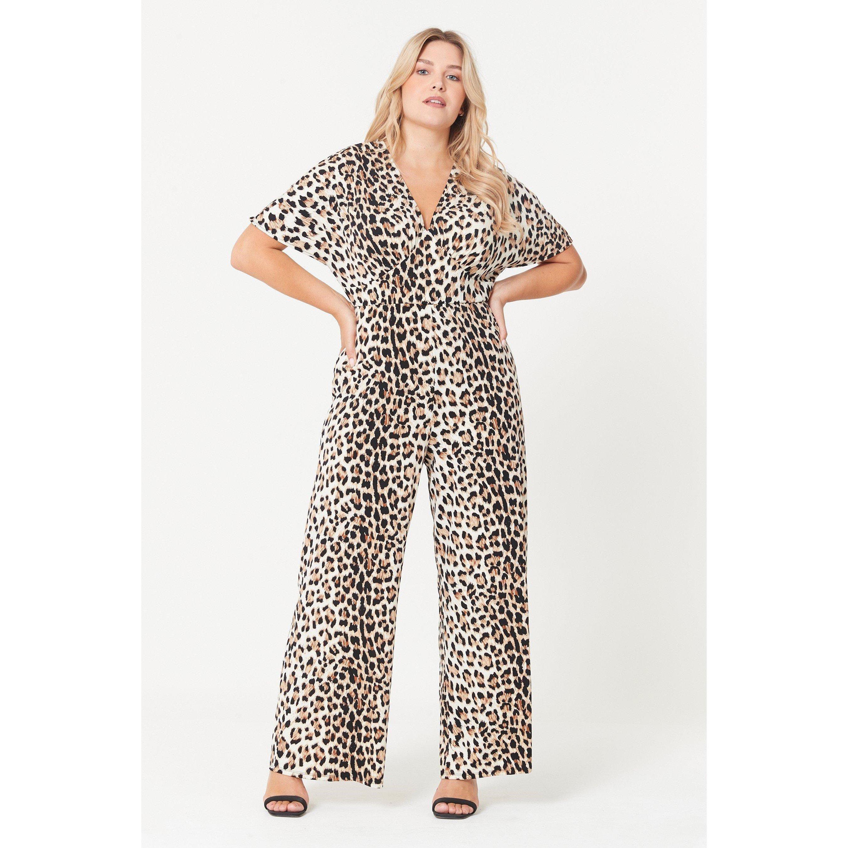 BeYou Animal Print Wide Leg Jumpsuit Womens