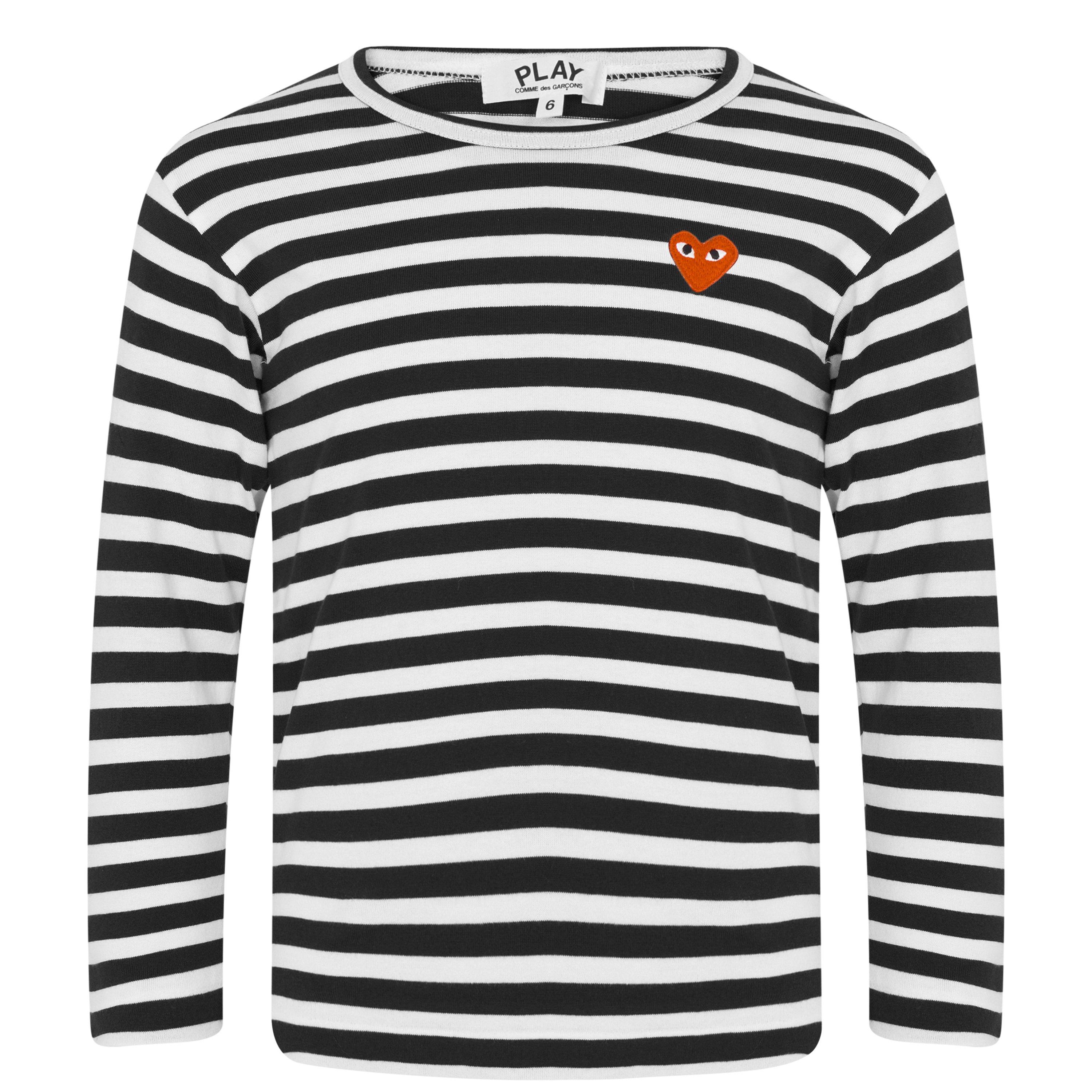 Comme des Garcons PLAY Striped Peeping Heart T Shirt Junior Long Sleeve T Shirts USC