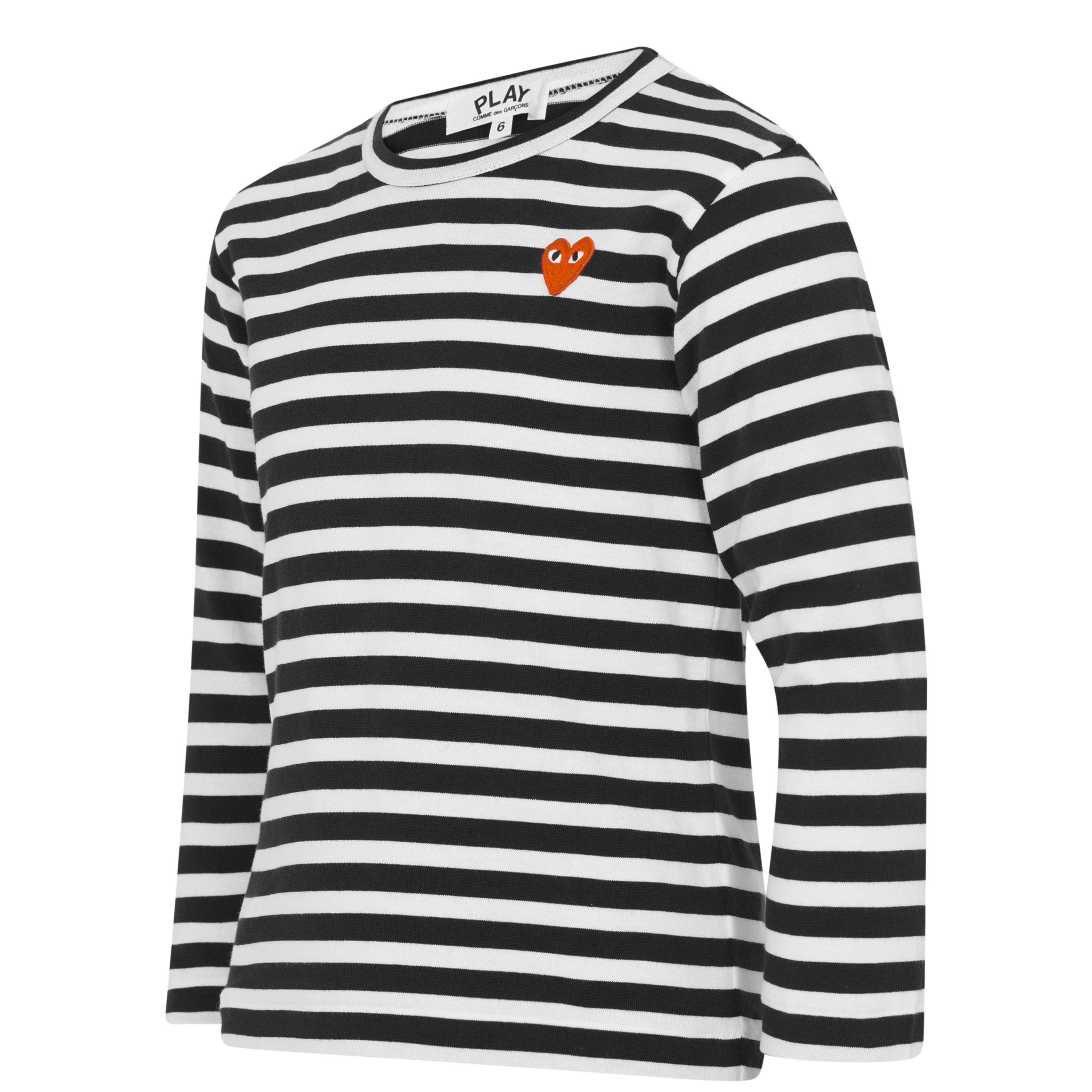 Black 1 - Comme des Garcons PLAY - Striped Peeping Heart T-Shirt Junior - 3