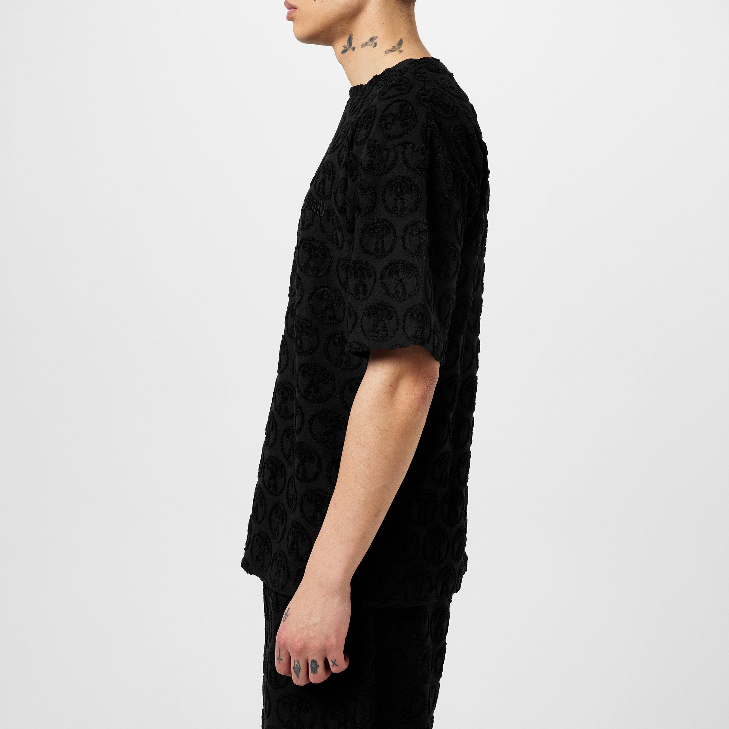 Black - Moschino - Men's All Over Logo Regular Fit T-Shirt - 2