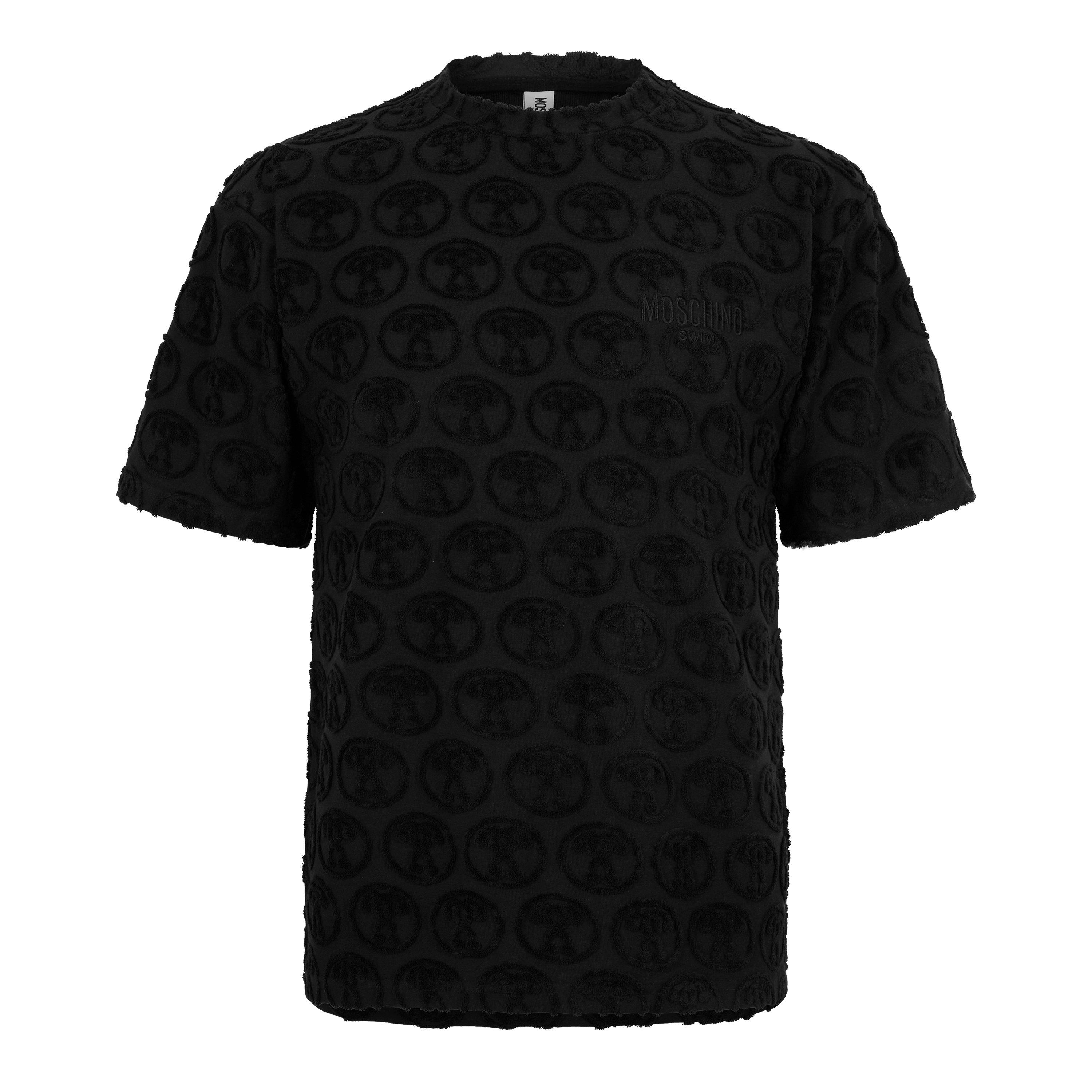 Black - Moschino - Men's All Over Logo Regular Fit T-Shirt - 5