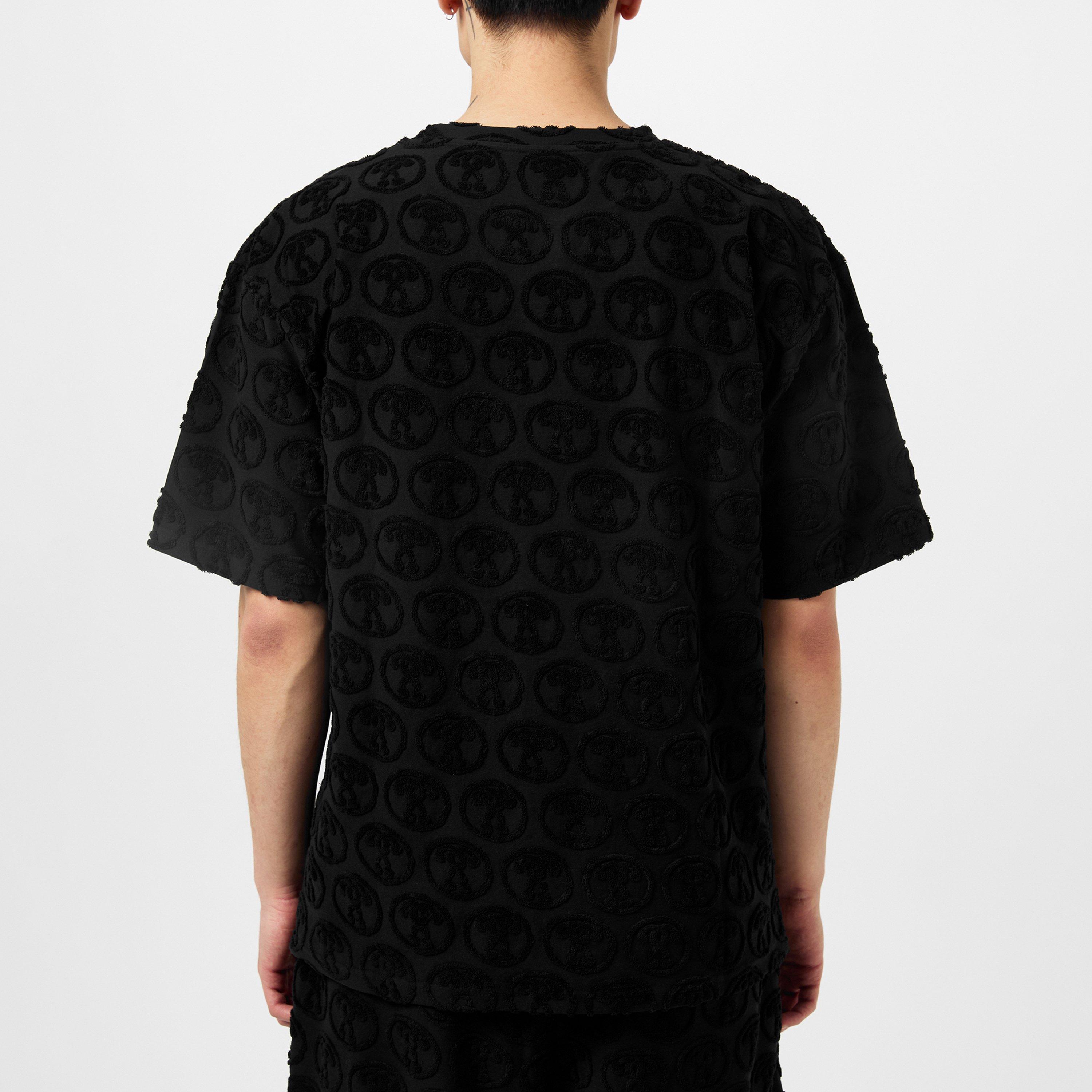Black - Moschino - Men's All Over Logo Regular Fit T-Shirt - 3