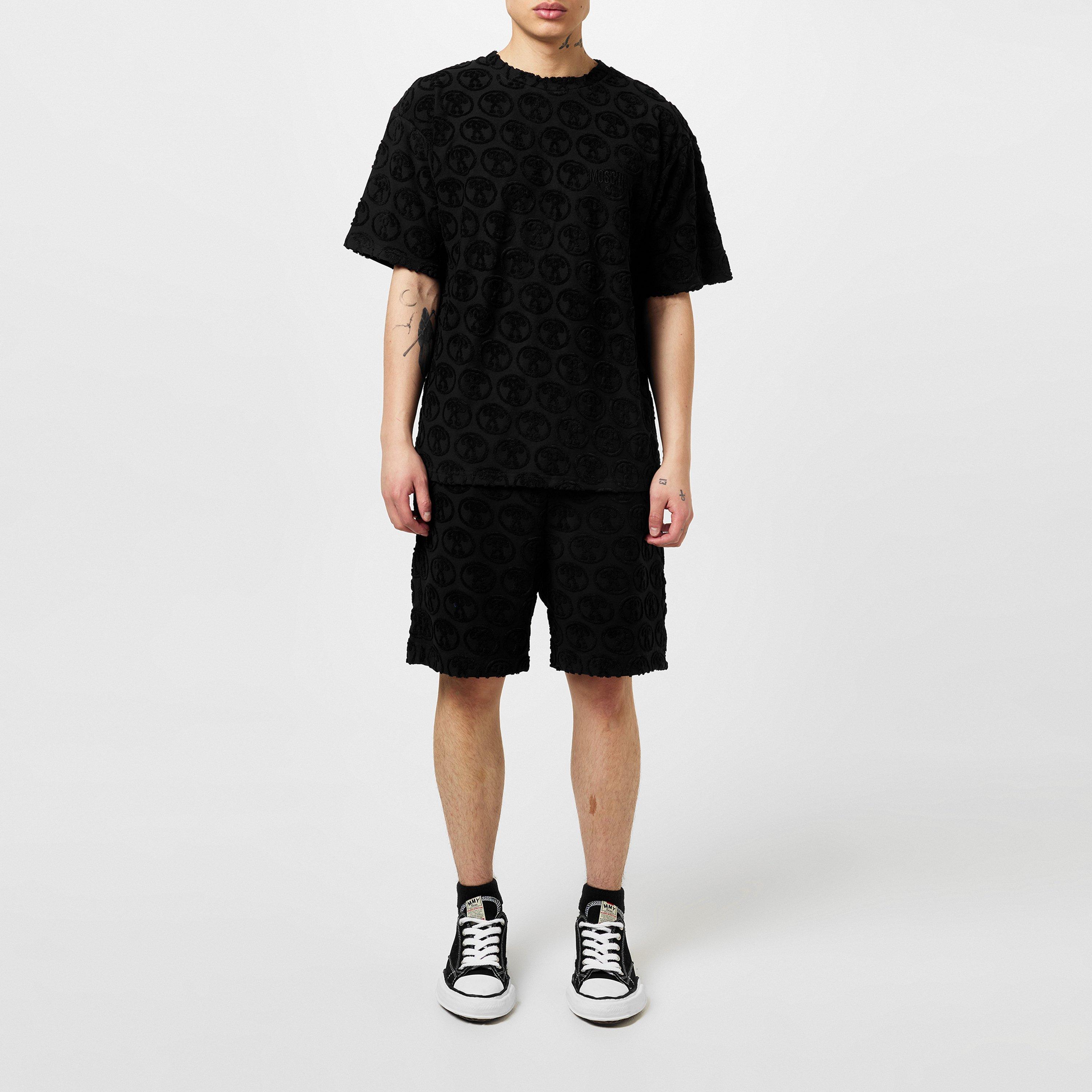 Black - Moschino - Men's All Over Logo Regular Fit T-Shirt - 4