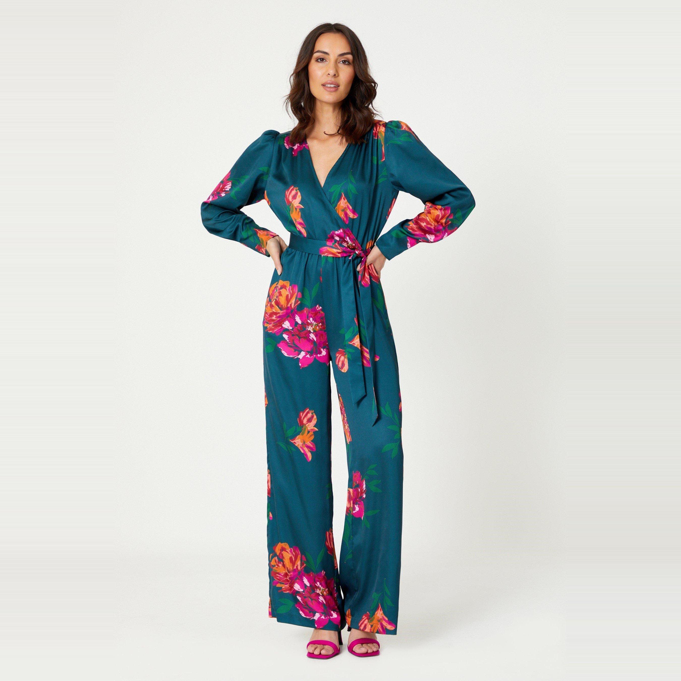 Multi - Be You - Satin Floral Wrap Jumpsuit - 2