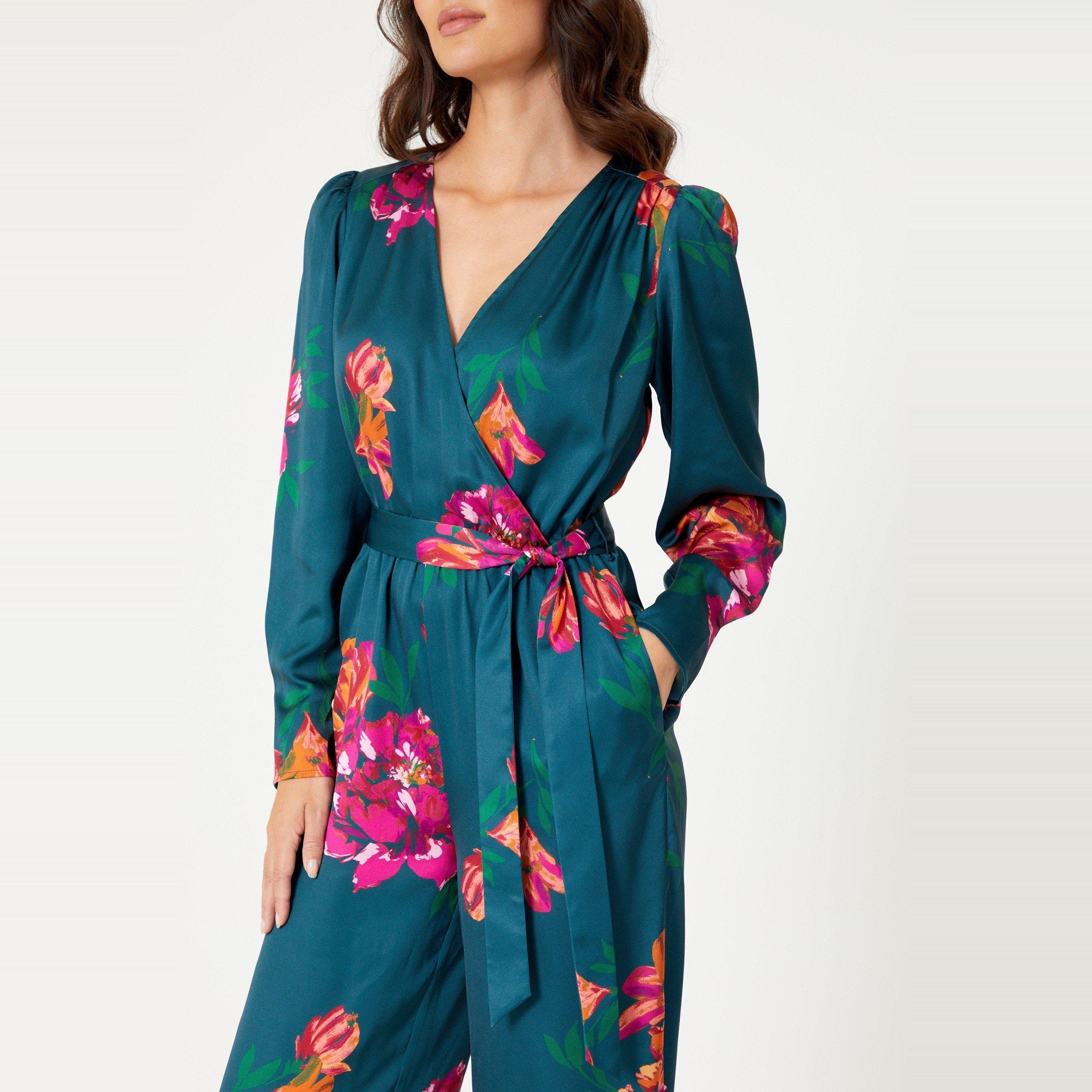 Multi - Be You - Satin Floral Wrap Jumpsuit - 5
