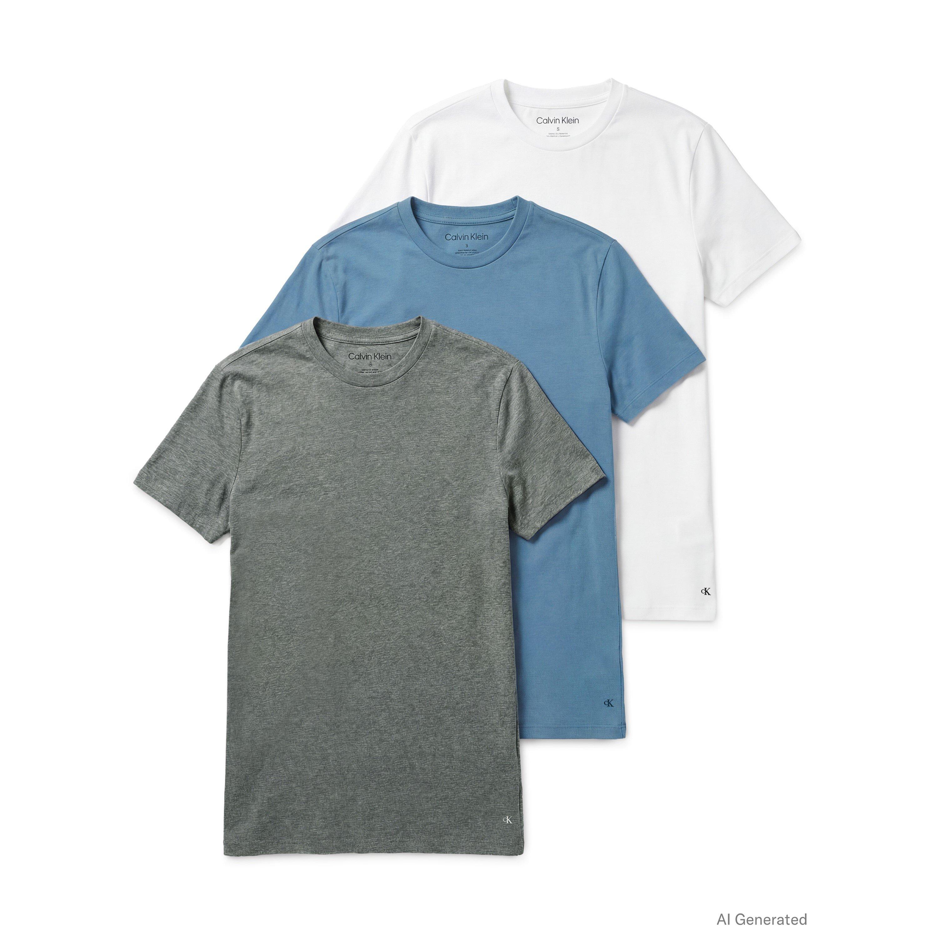 Calvin Klein Men's 3 Pack T Shirt - White/Blue/Blue - XL