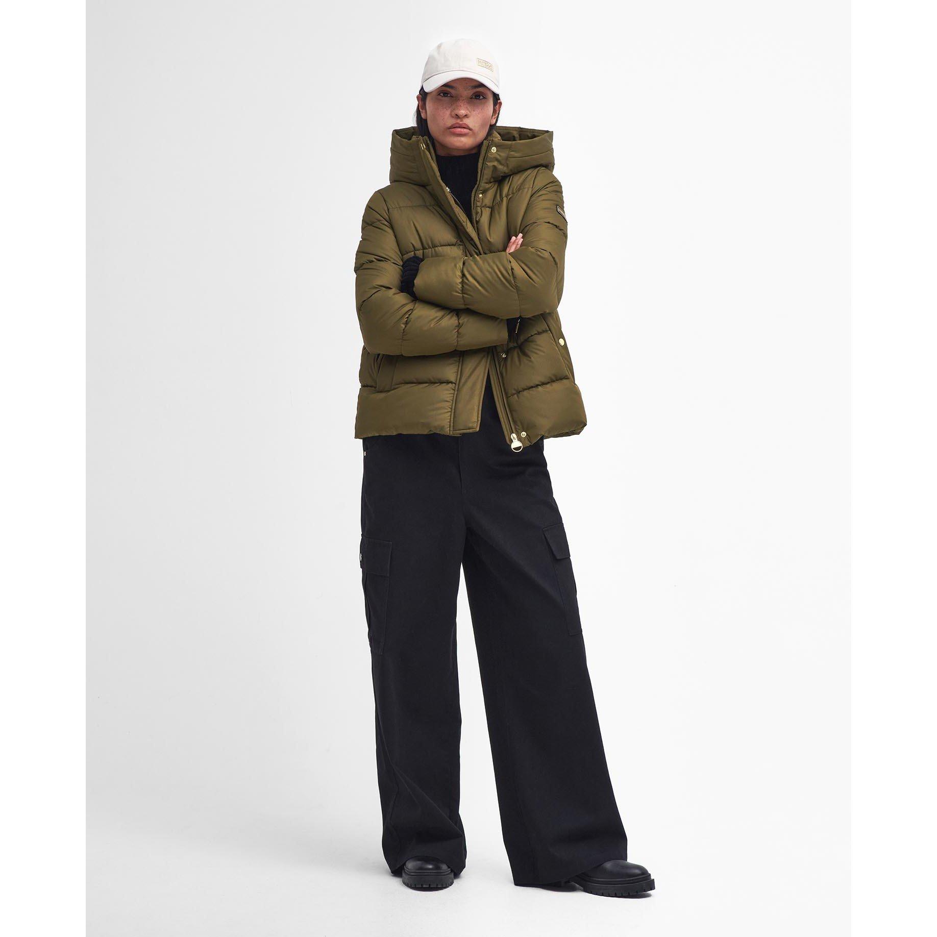 Empire Green - Barbour International - Women's Barron Quilted Funnel Collar Short Puffer Jacket - 3