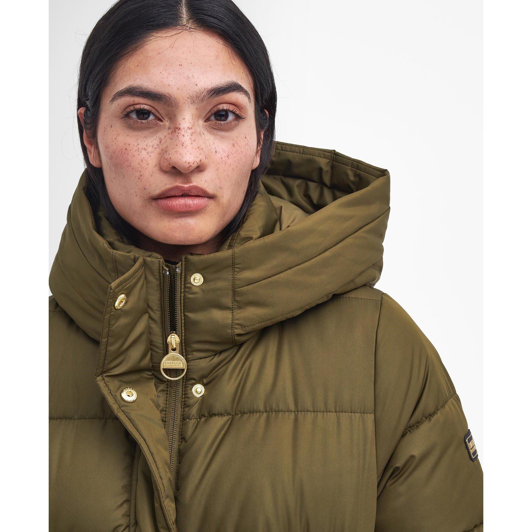 Empire Green - Barbour International - Women's Barron Quilted Funnel Collar Short Puffer Jacket - 4