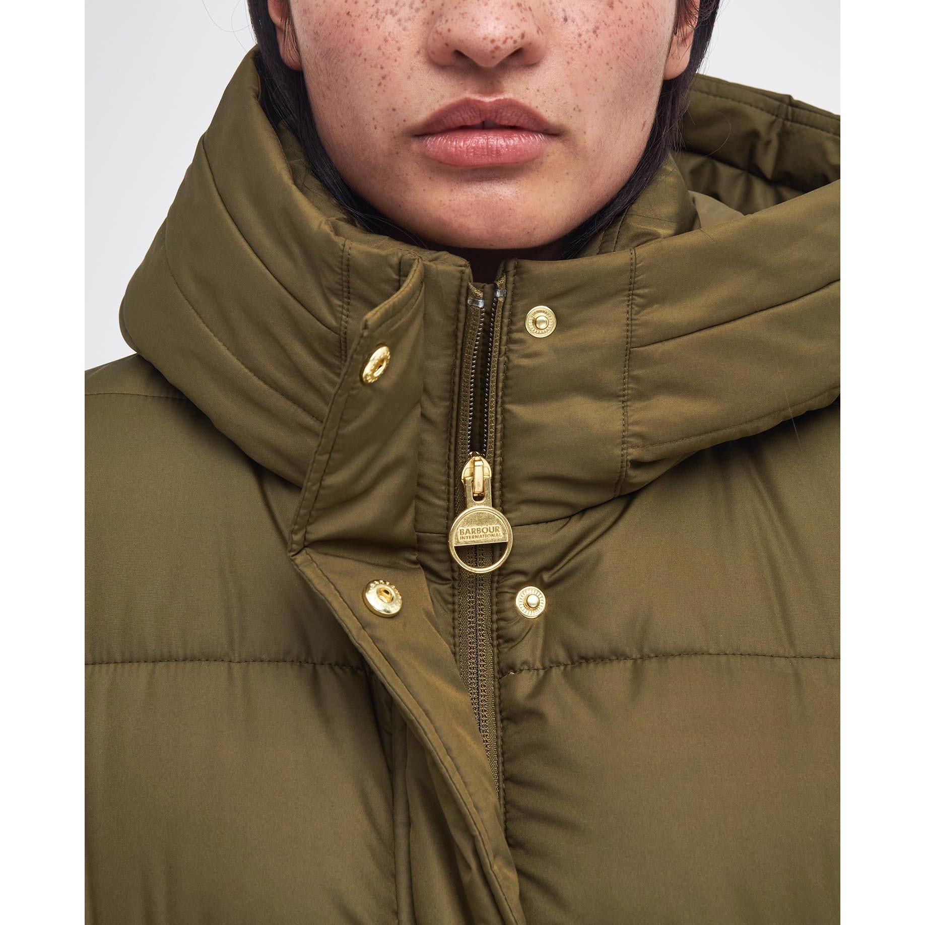 Empire Green - Barbour International - Women's Barron Quilted Funnel Collar Short Puffer Jacket - 5