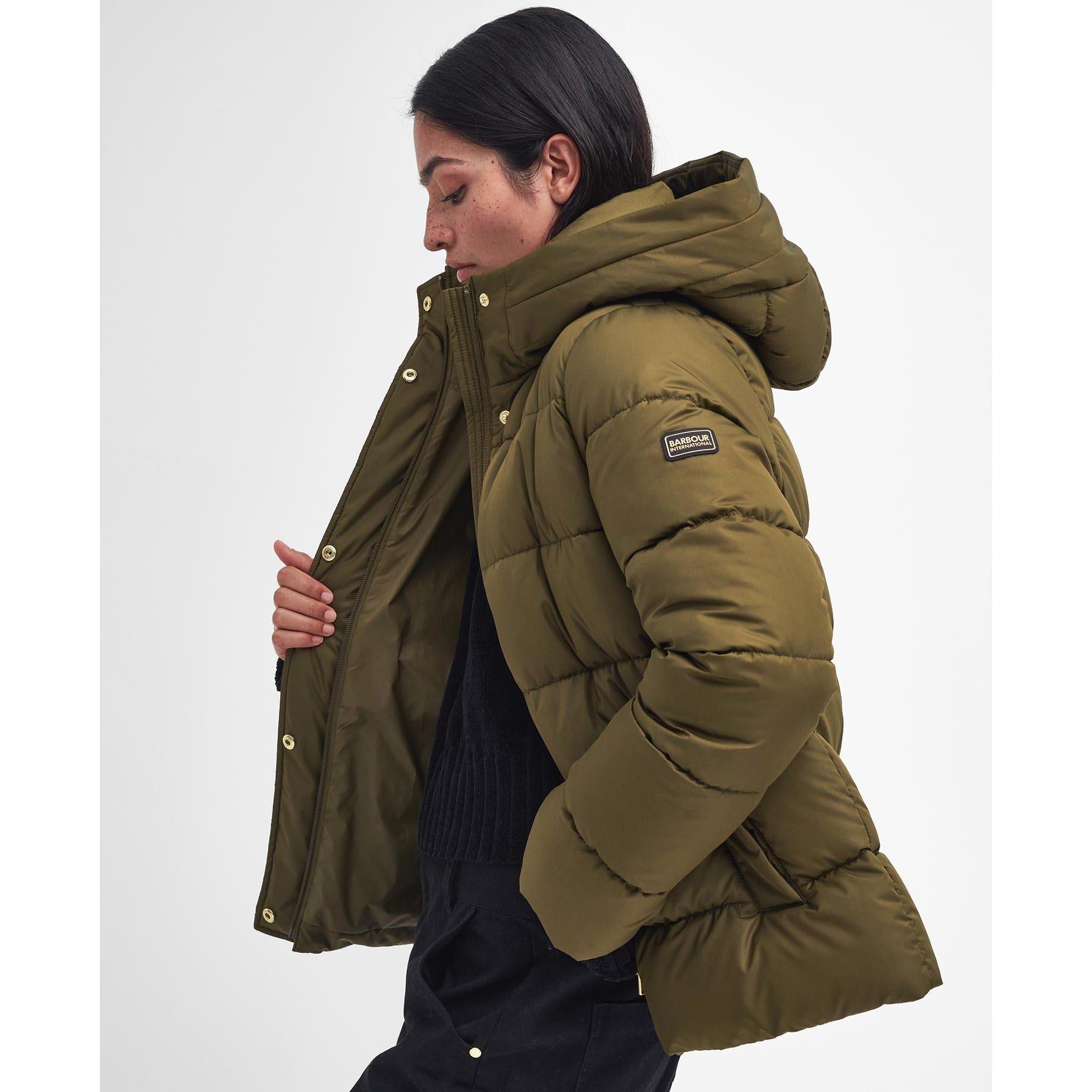 Empire Green - Barbour International - Women's Barron Quilted Funnel Collar Short Puffer Jacket - 8