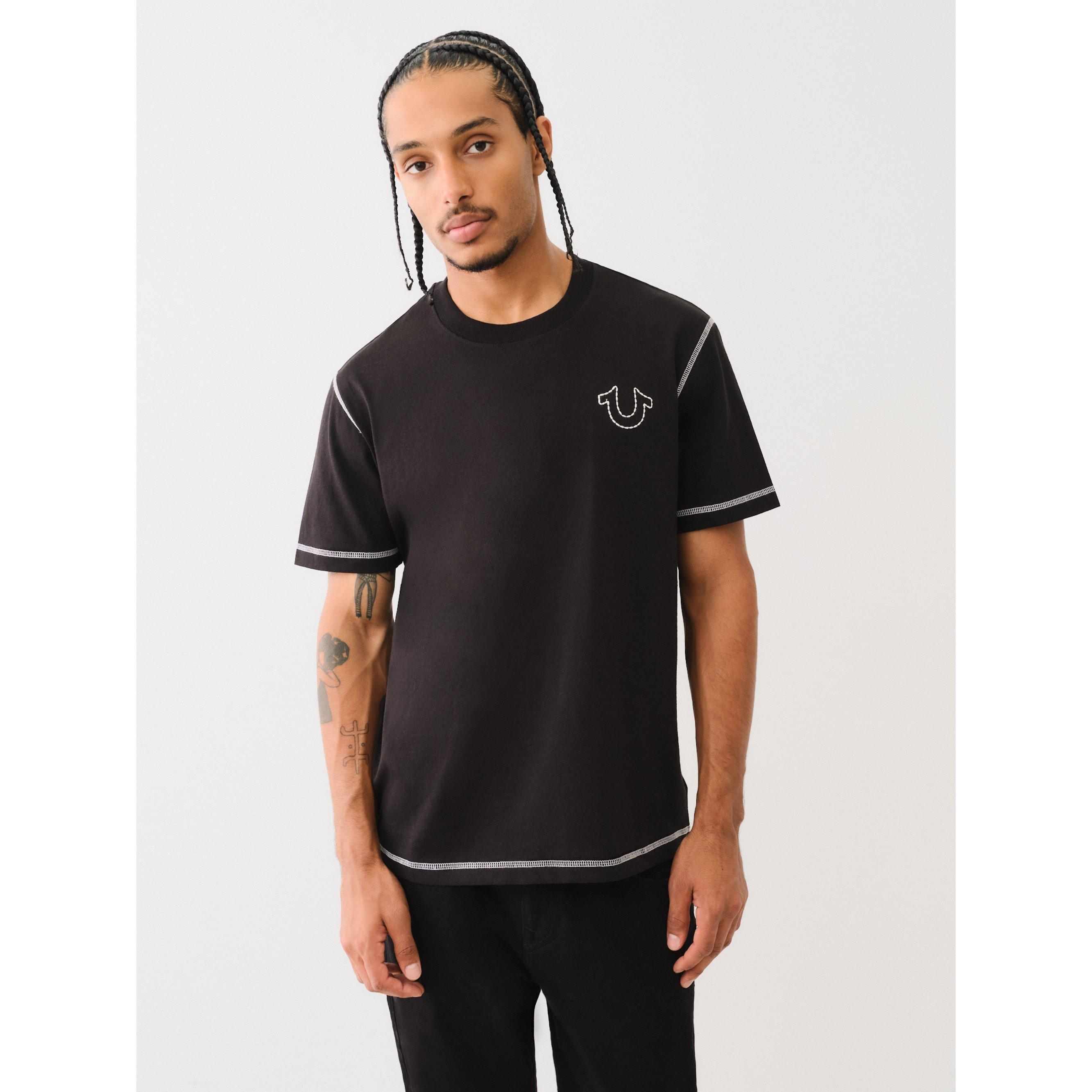 True Religion Men's Regular Fit Stitch T-Shirt - Black - 2XL