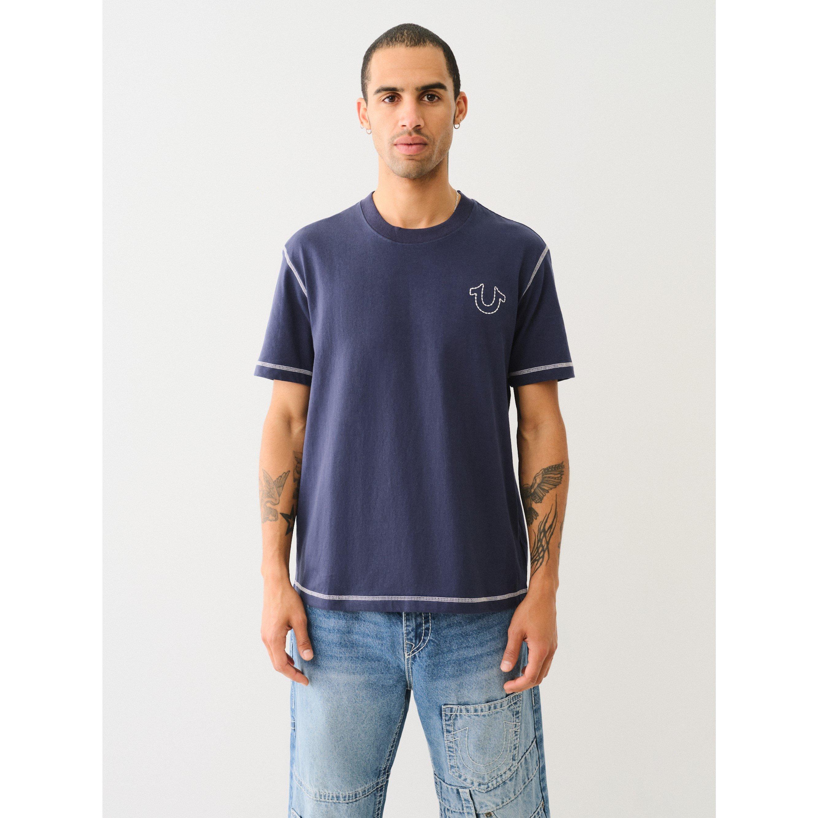 True Religion Men's Regular Fit Stitch T-Shirt - Dress Blue - 2XL