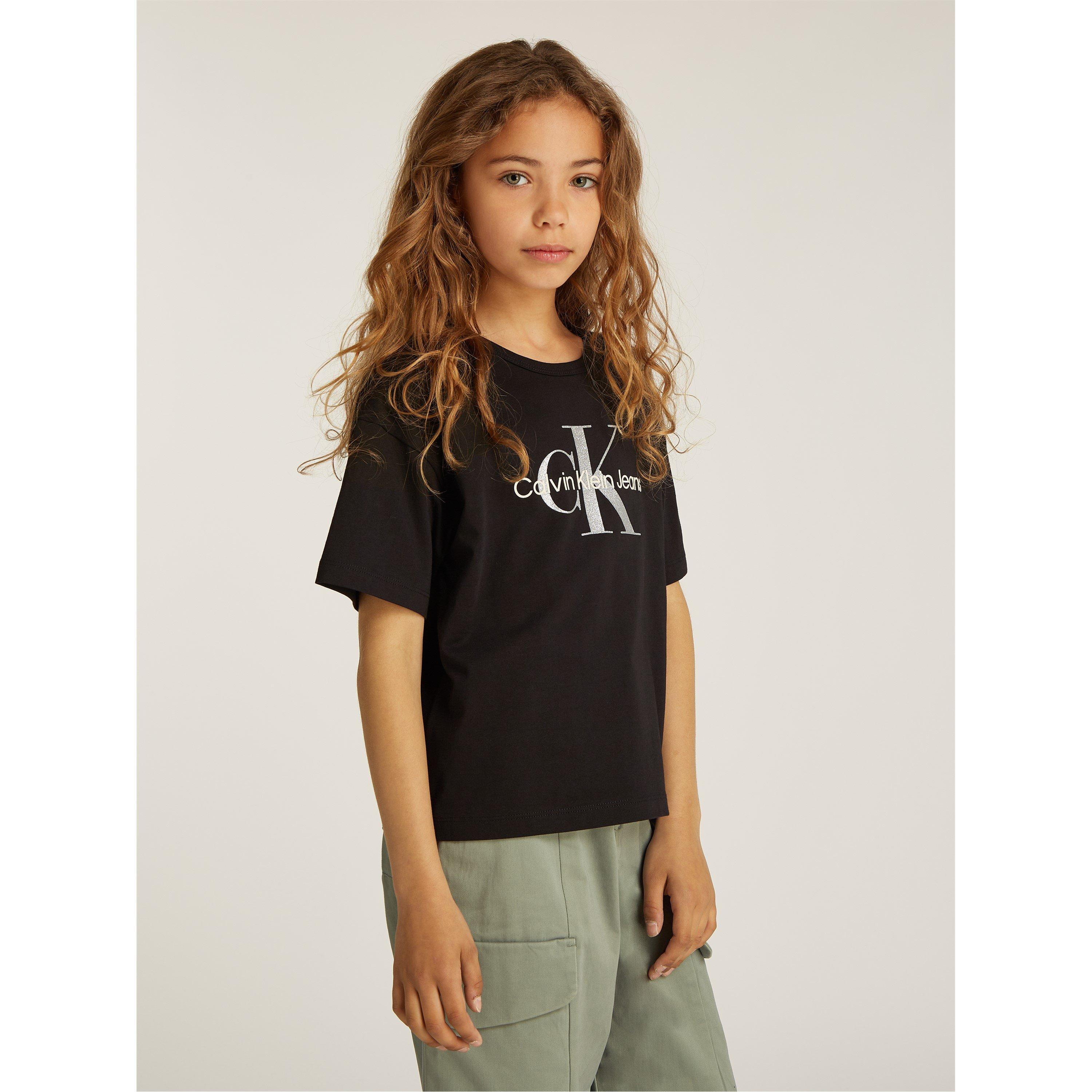 Calvin Klein Jeans Girls Kids' Monologo Glitter T-Shirt - Ck Black Beh - 2Y