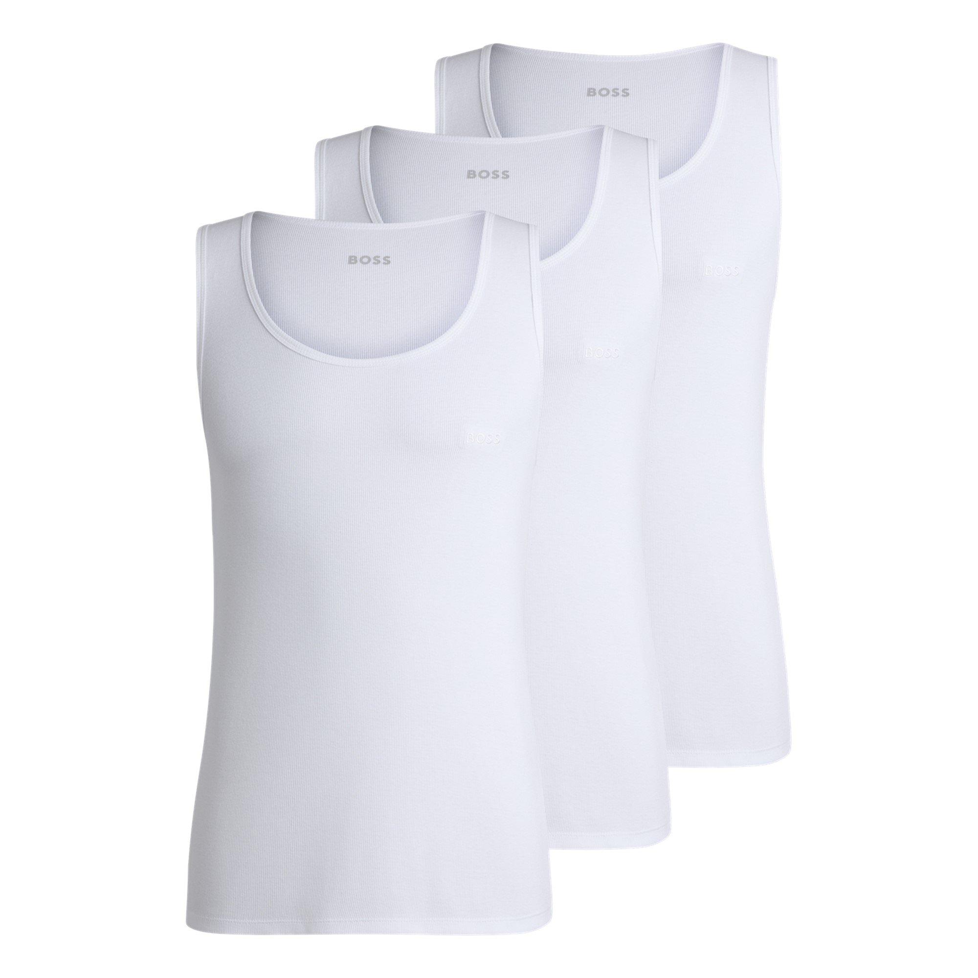 Boss Men's Classic Ribbed Tank Top 3-Pack, Cotton Construction - White 100 - L