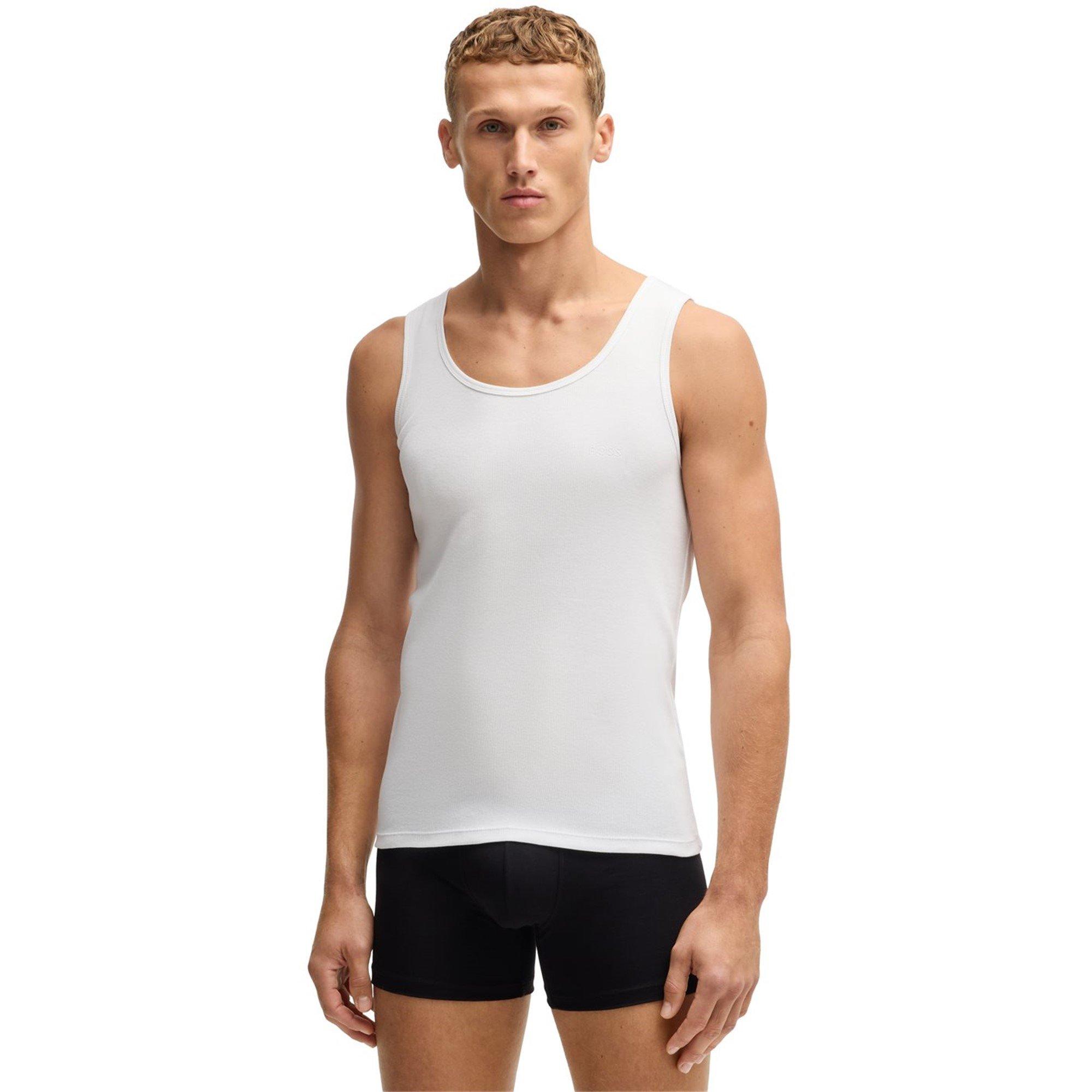 White 100 - Boss - Men's Classic Ribbed Tank Top 3-Pack, Cotton Construction - 3
