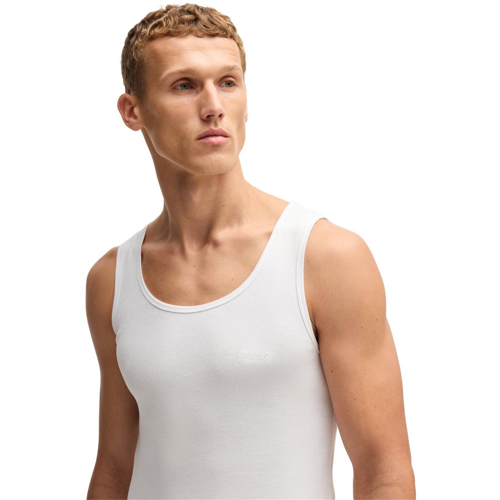 White 100 - Boss - Men's Classic Ribbed Tank Top 3-Pack, Cotton Construction - 5