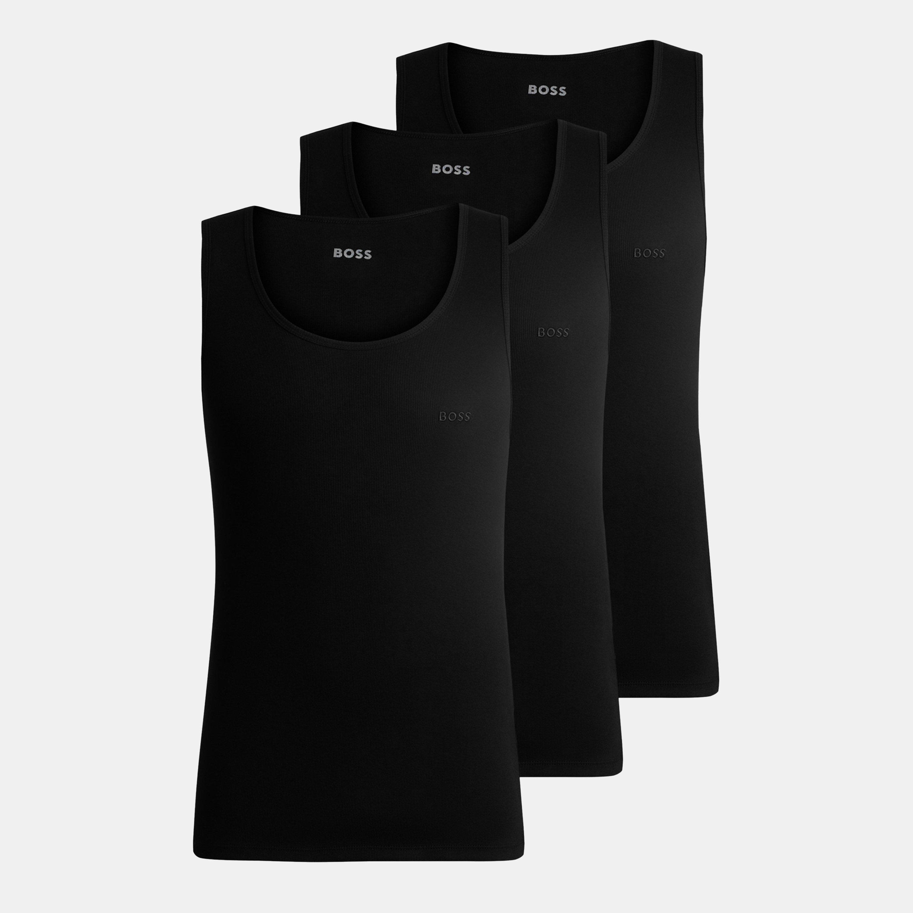 Boss Men's Classic Ribbed Tank Top 3-Pack, Cotton Construction - Black 001 - L