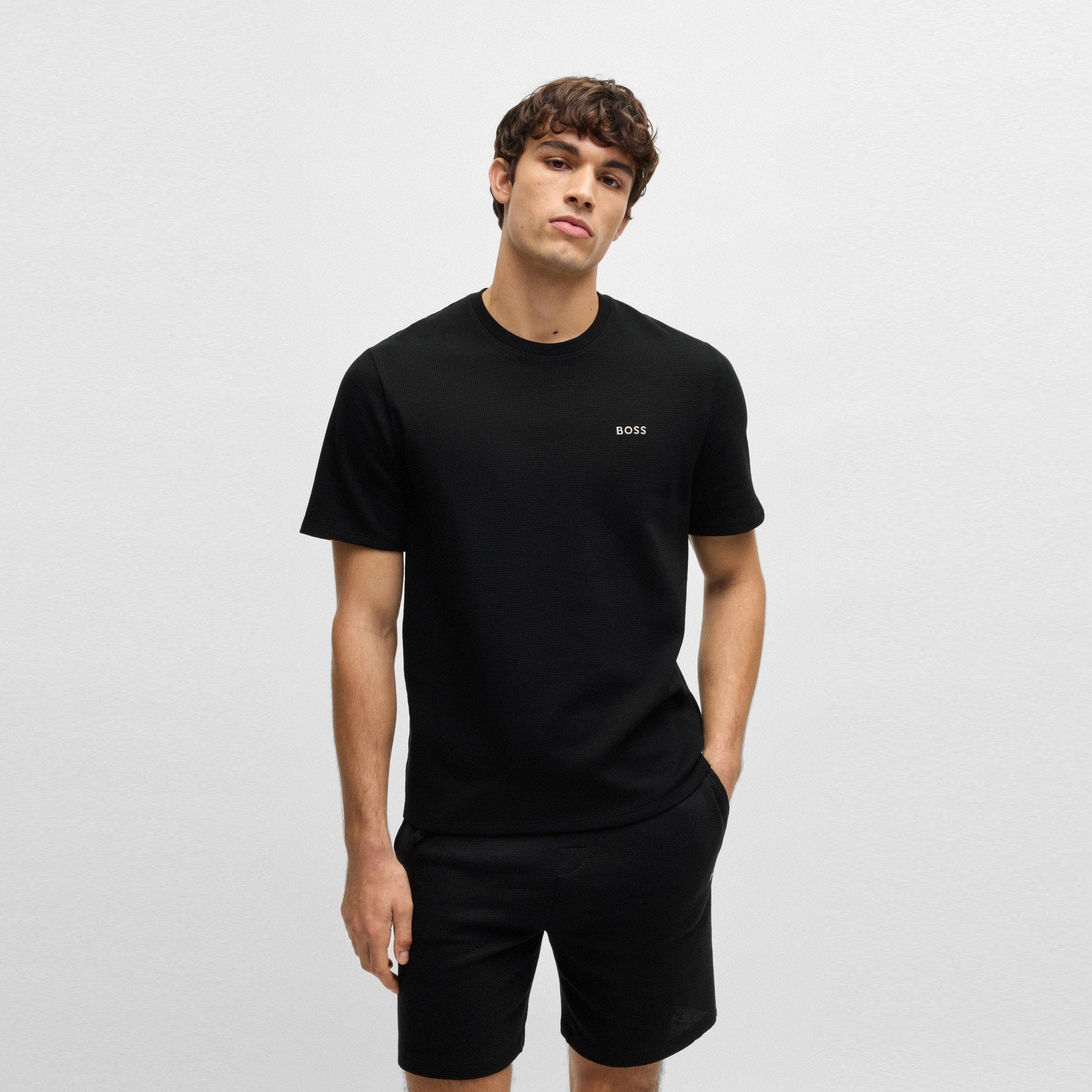 Black - Boss - Mens BOSS Bodywear Waffle T-Shirt with Structured Design - 2