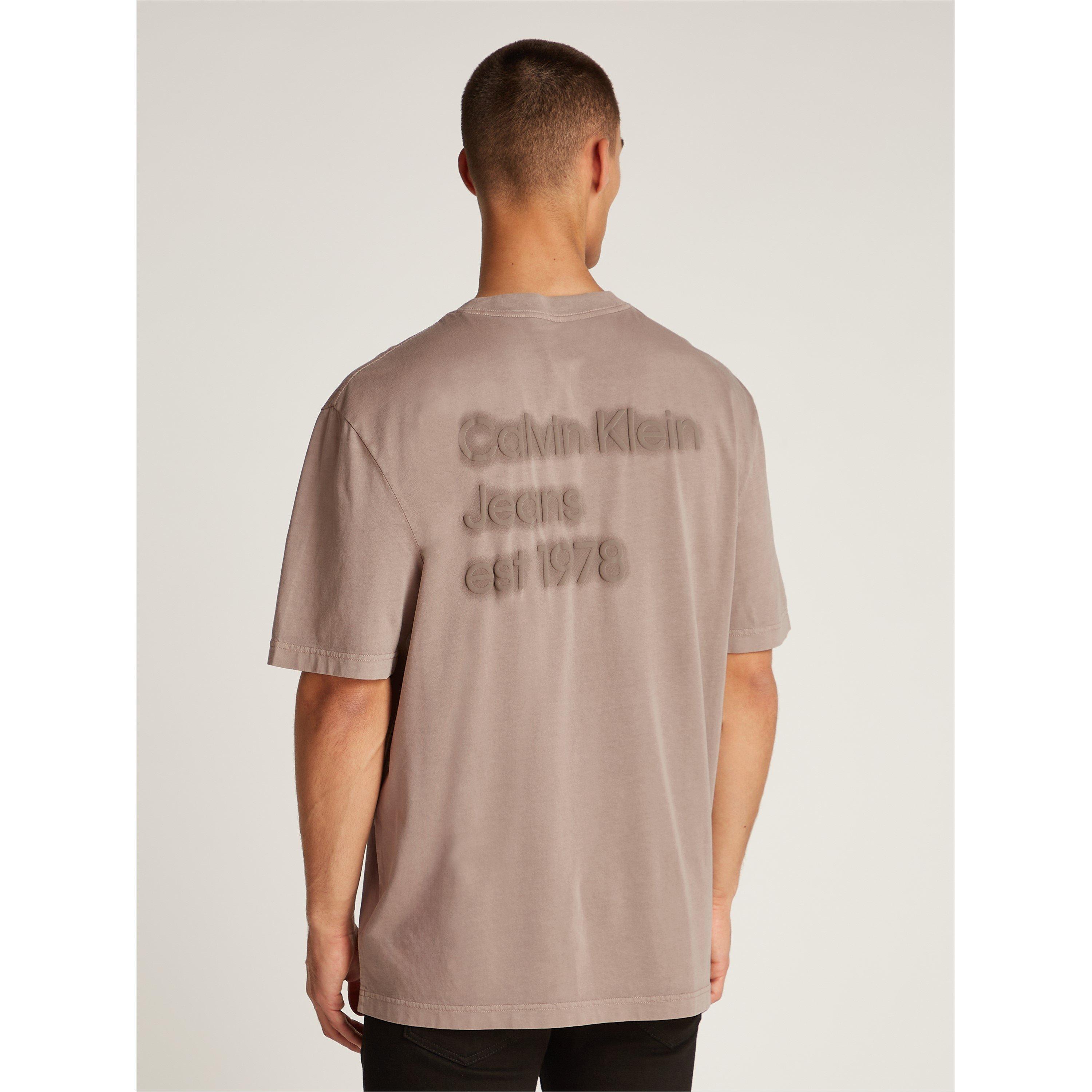 Taupe Grey - Calvin Klein Jeans - Men's Washed Puff Print Regular Fit T-Shirt - 4