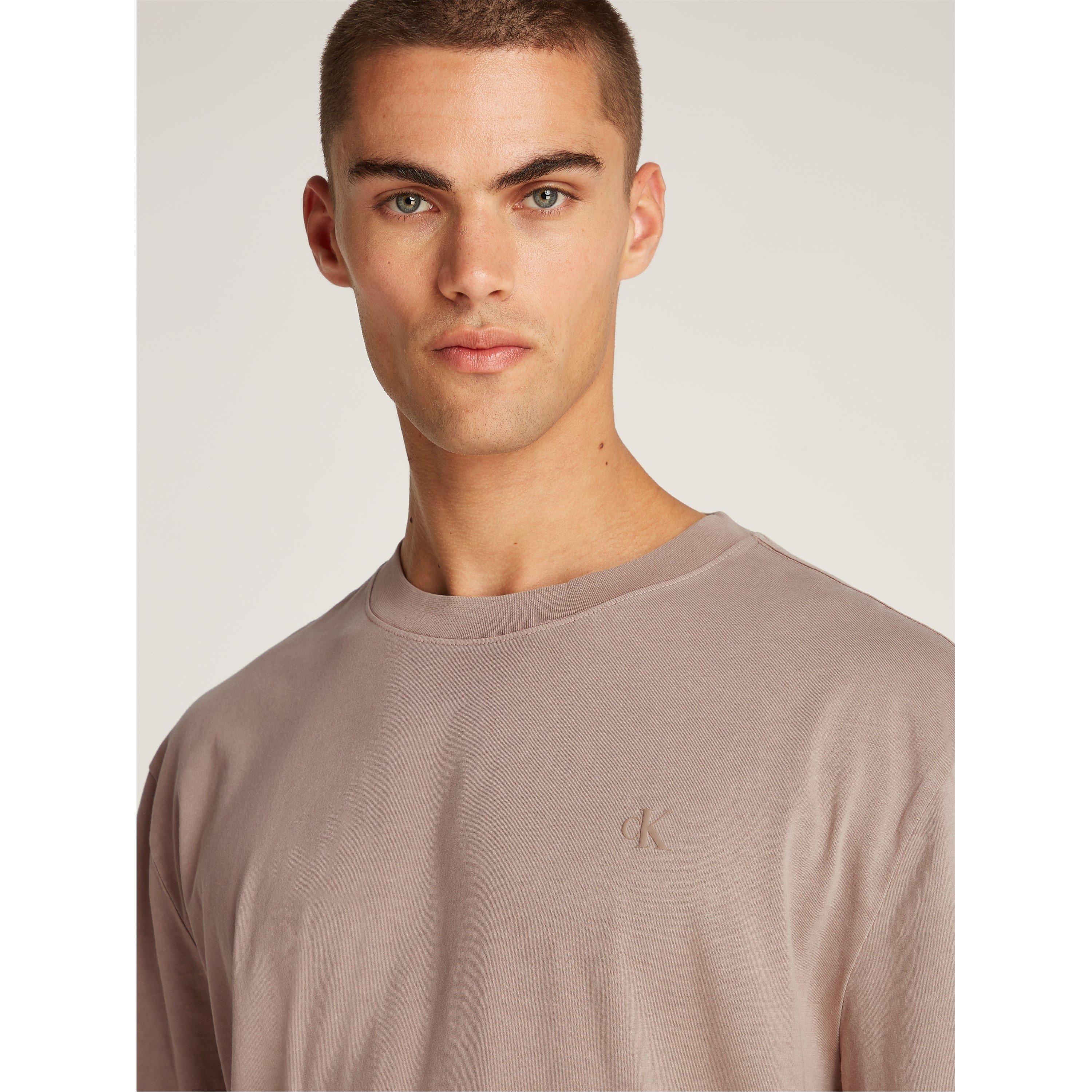 Taupe Grey - Calvin Klein Jeans - Men's Washed Puff Print Regular Fit T-Shirt - 5