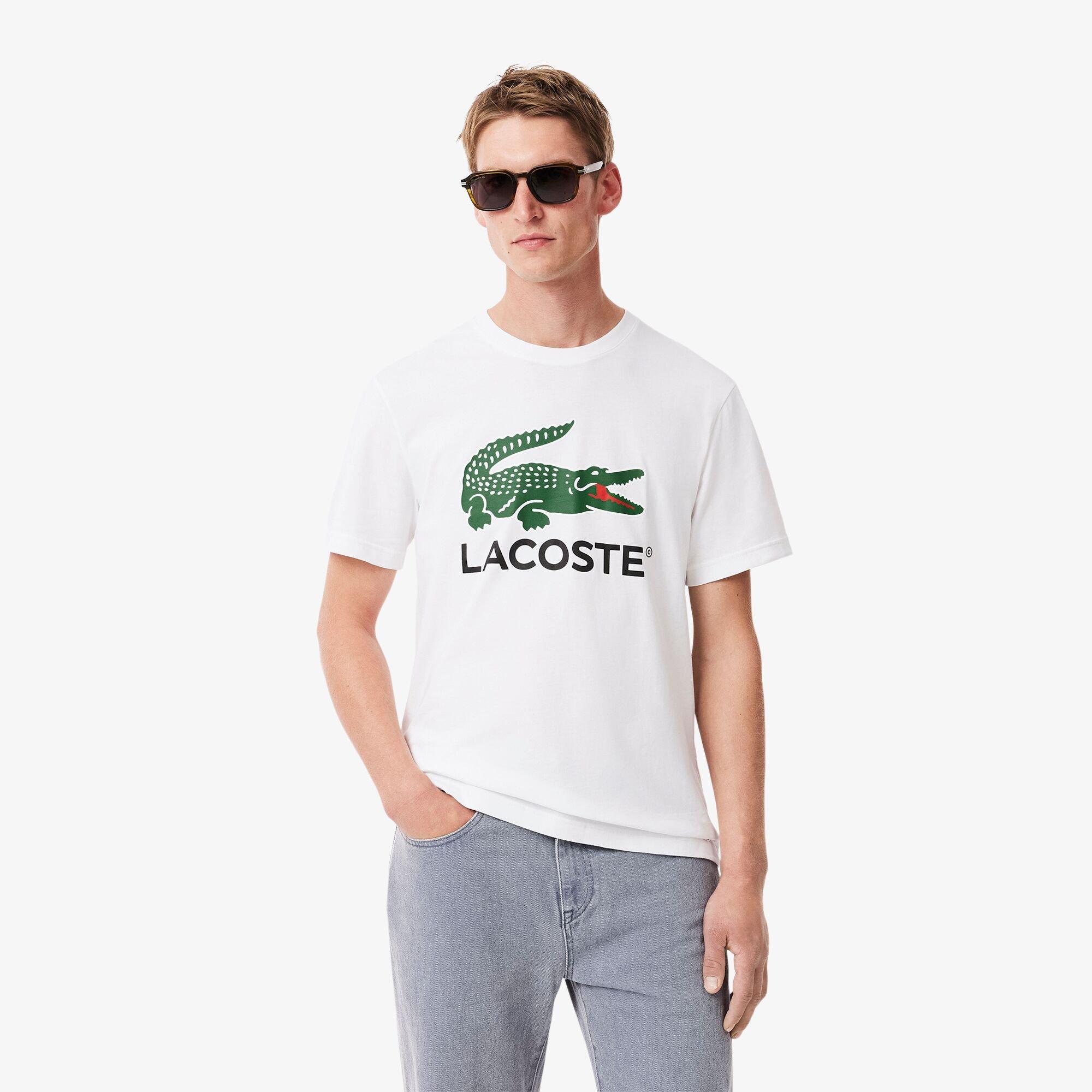 Bianco 001 - Lacoste - Men's Large Croc Regular Fit T-Shirt - 3
