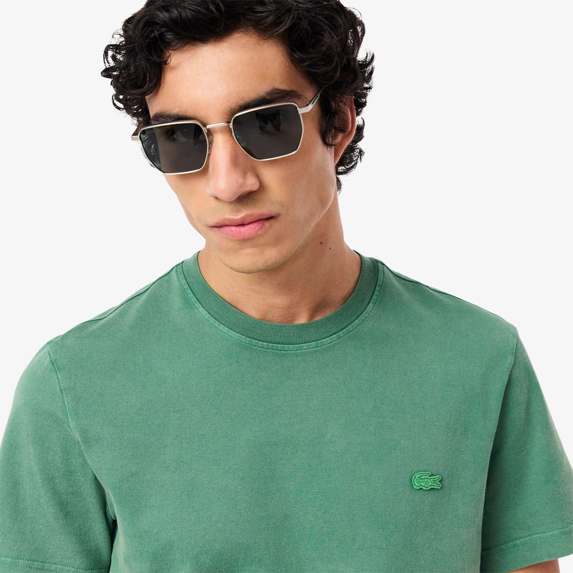 Green 132 - Lacoste - Men's Washed Effect Heavy Jersey T-Shirt - 4