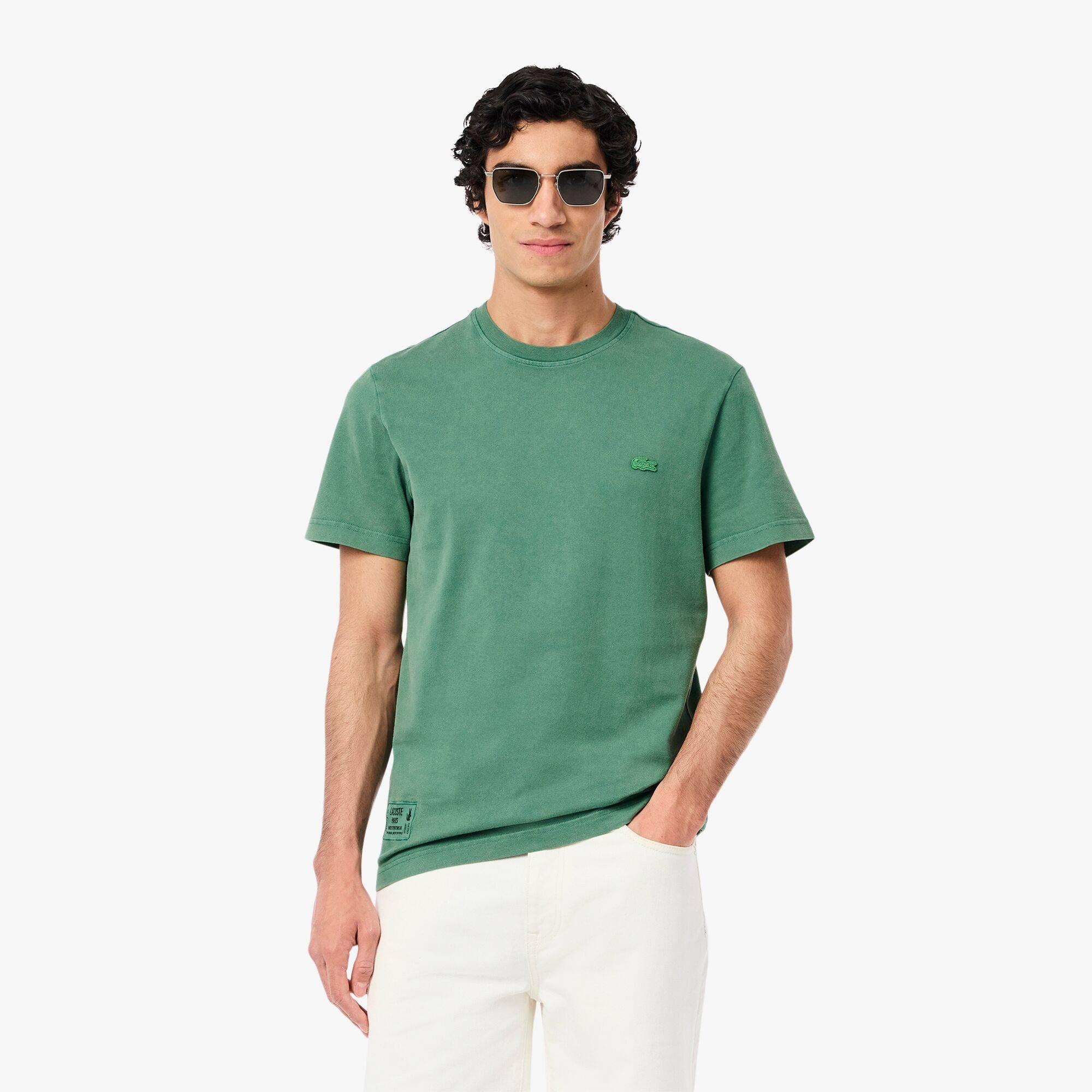 Green 132 - Lacoste - Men's Washed Effect Heavy Jersey T-Shirt - 5