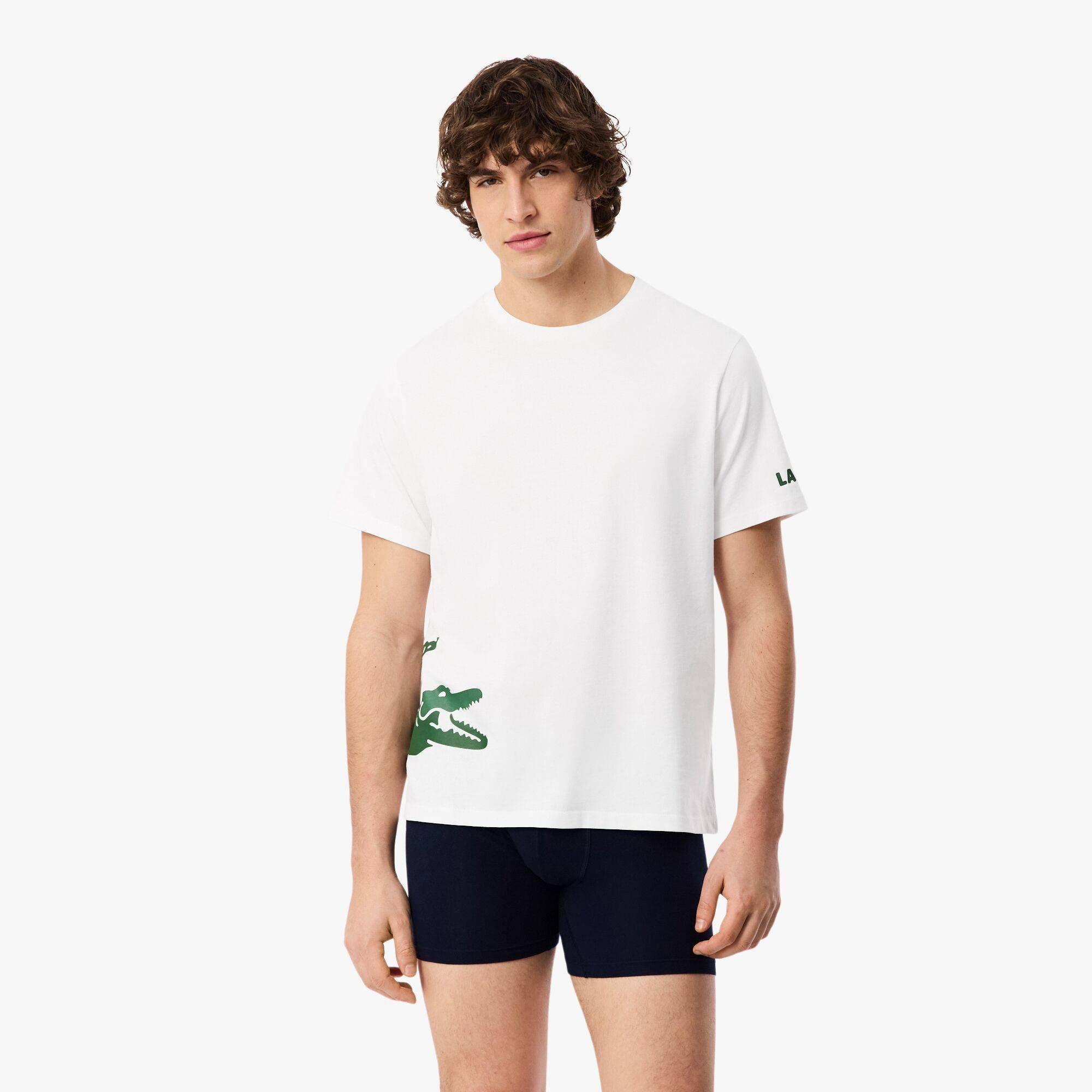 White DPI - Lacoste - Men's Printed Cotton Lounge Short Sleeve Pyjama Top - 2
