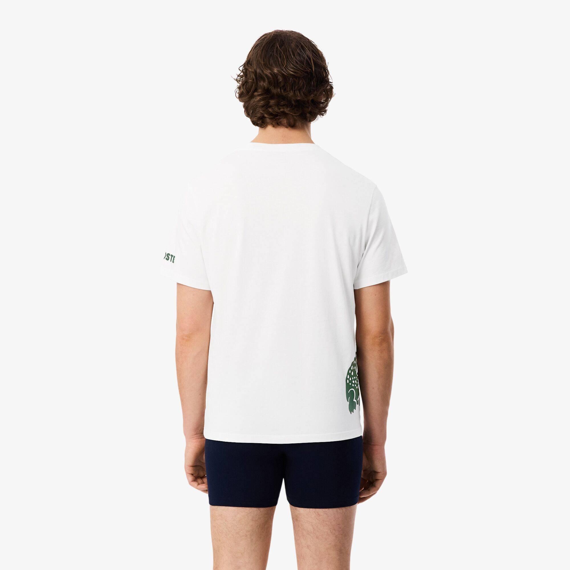 White DPI - Lacoste - Men's Printed Cotton Lounge Short Sleeve Pyjama Top - 3