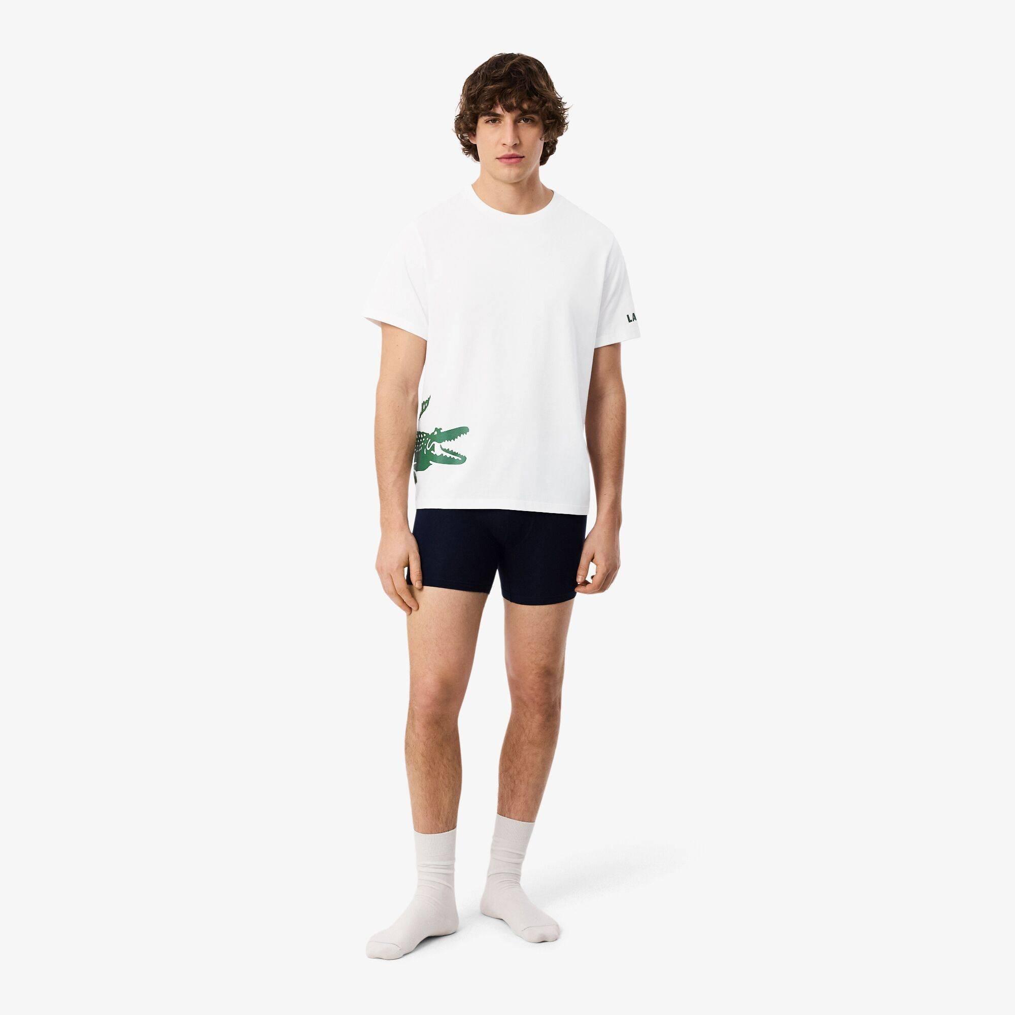 White DPI - Lacoste - Men's Printed Cotton Lounge Short Sleeve Pyjama Top - 6