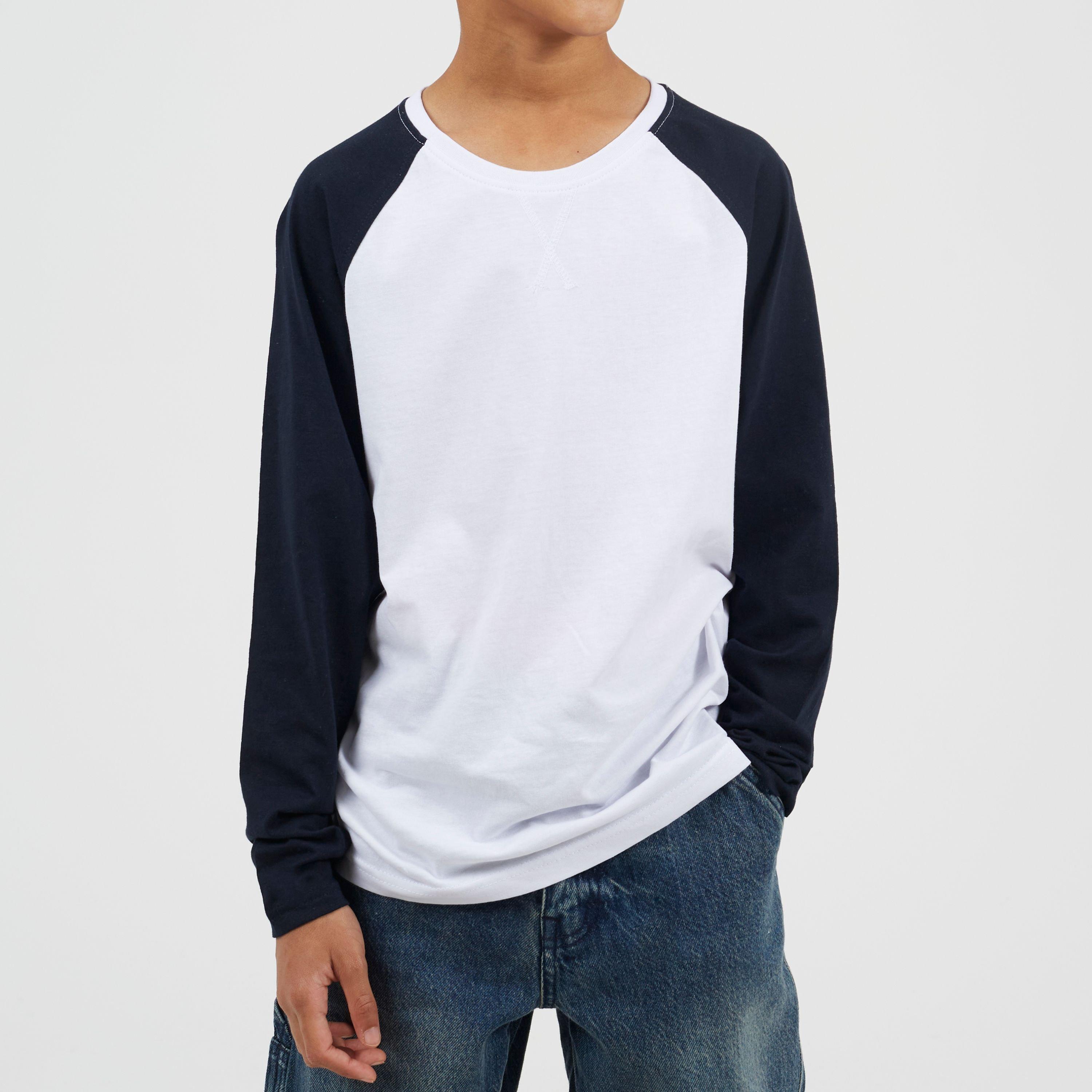 Boys Long Sleeve Crew Neck Tee with Contrast Raglan Sleeves