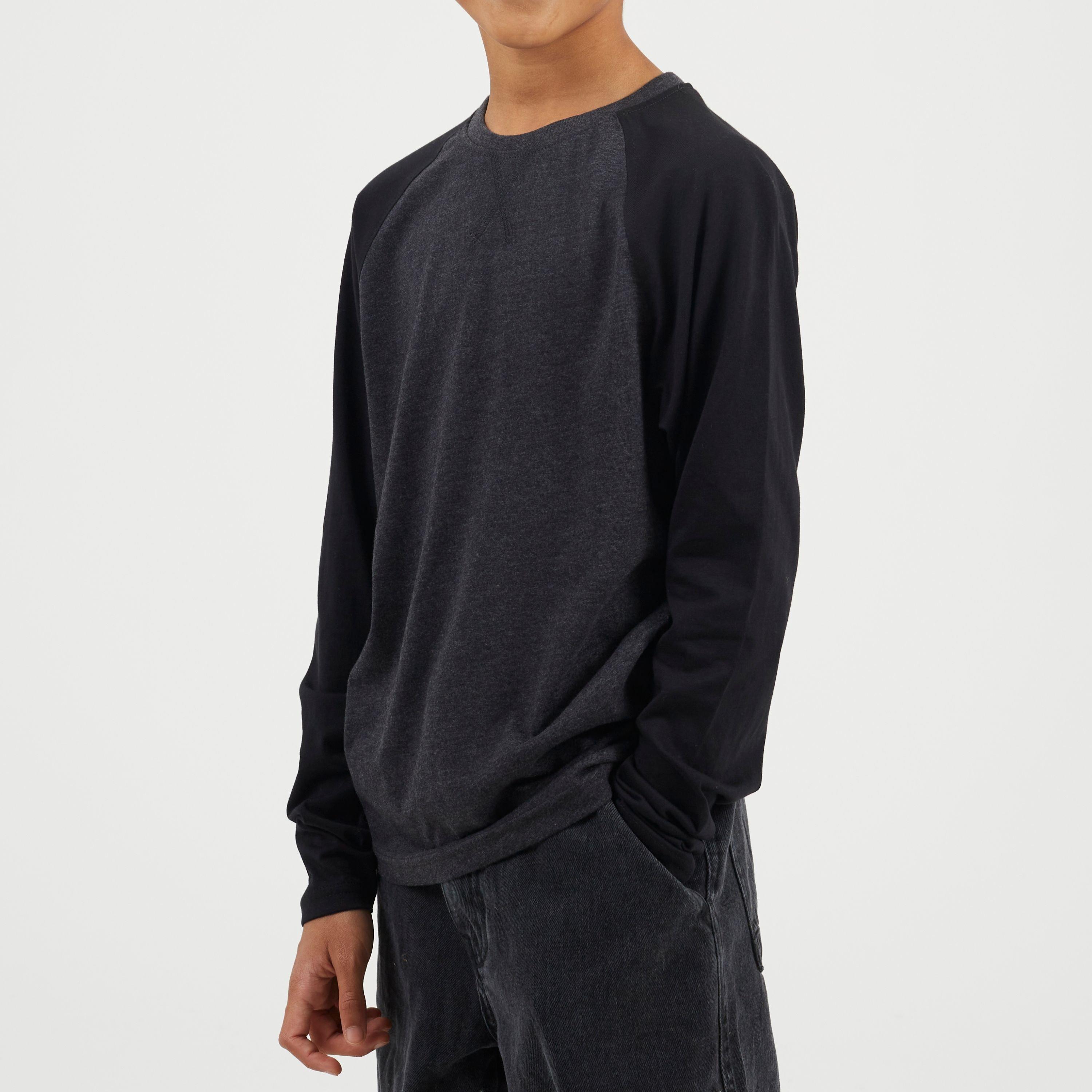 Dk Charcoal - Brave Soul - Boys Long Sleeve Crew Neck Tee with Contrast Raglan Sleeves - 1