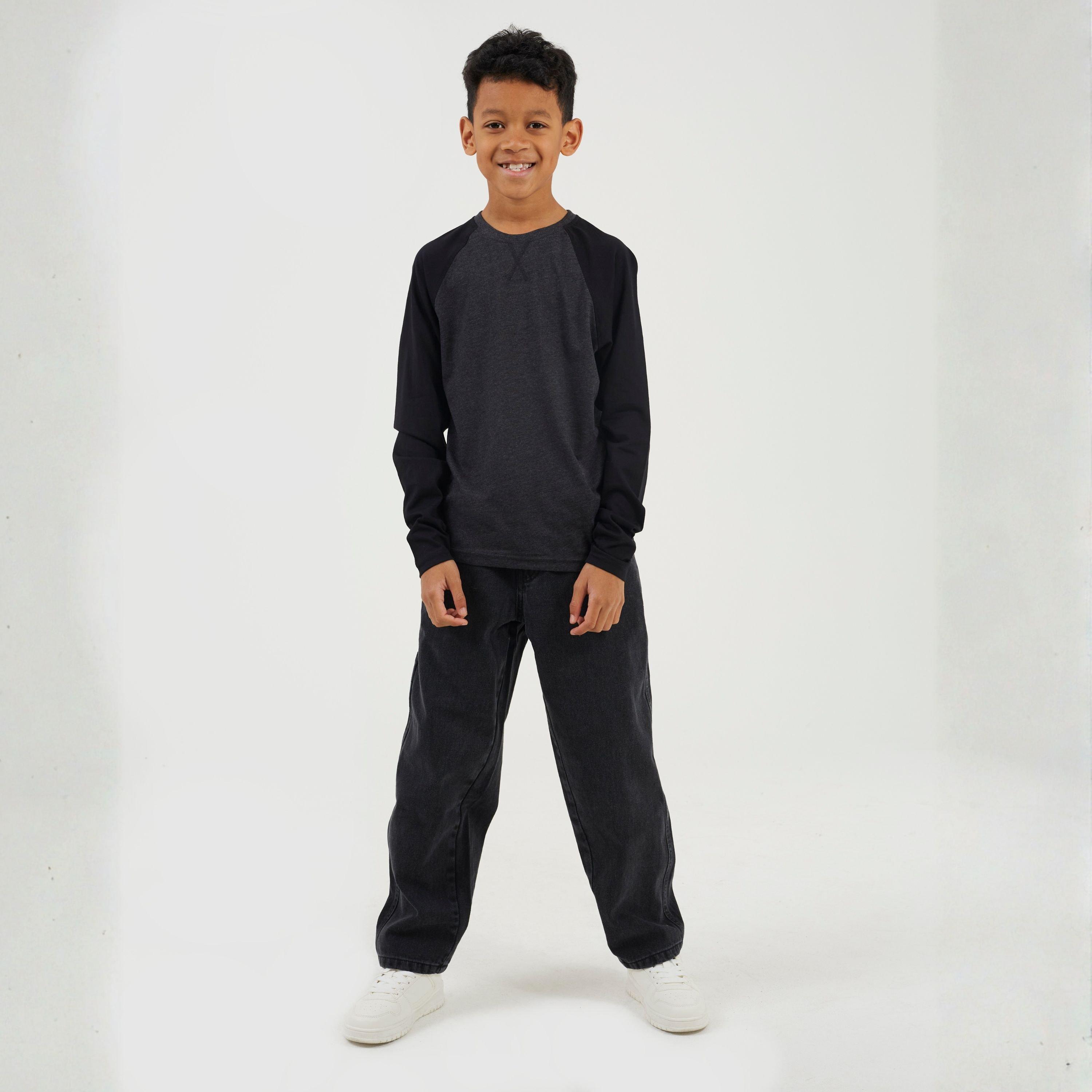 Dk Charcoal - Brave Soul - Boys Long Sleeve Crew Neck Tee with Contrast Raglan Sleeves - 4