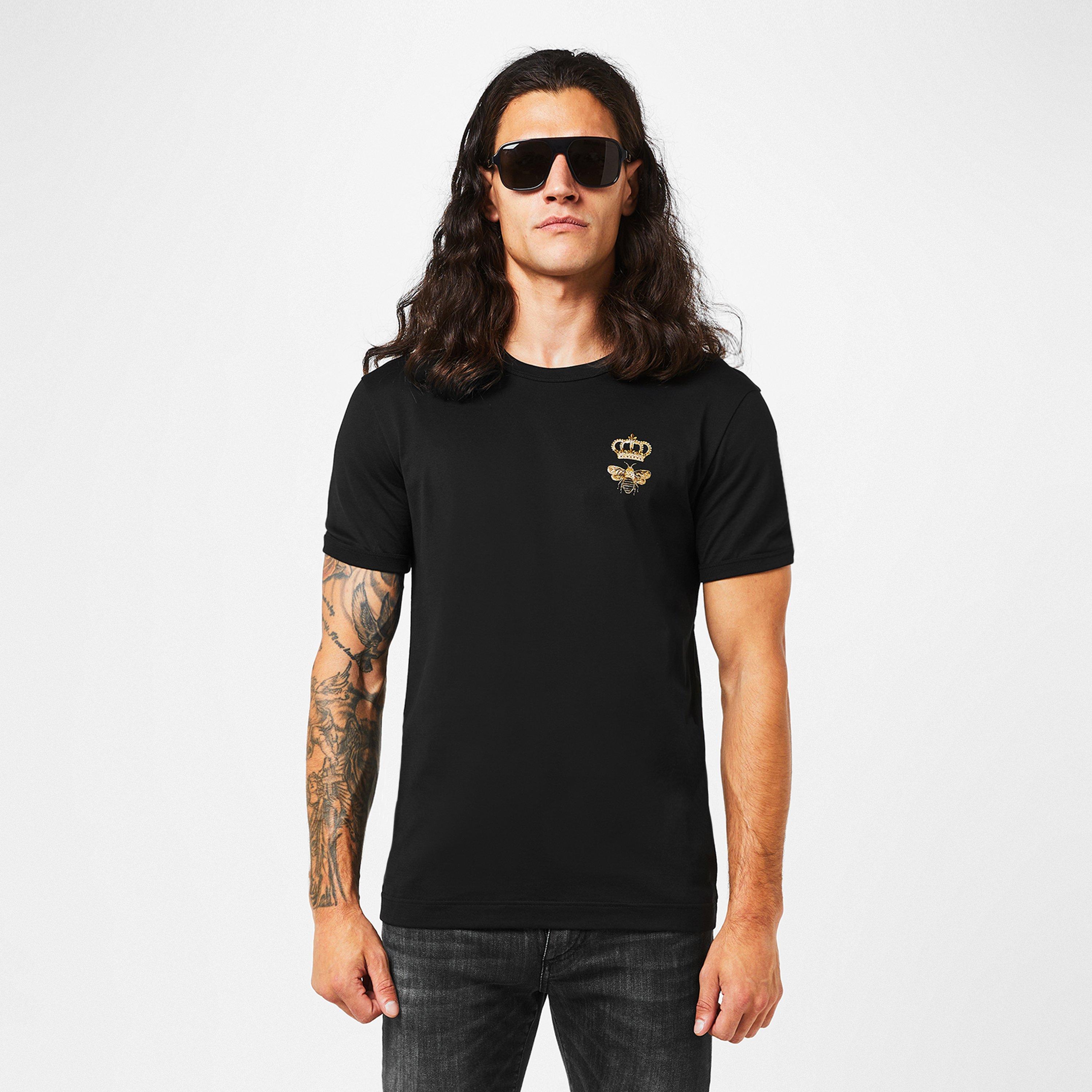関税込【Dolce & Gabbana】BEE and CROWN T-SHIRT DOLCE & GABBANA Napoleon Bee Crown Baroque Cotton T-Shirt