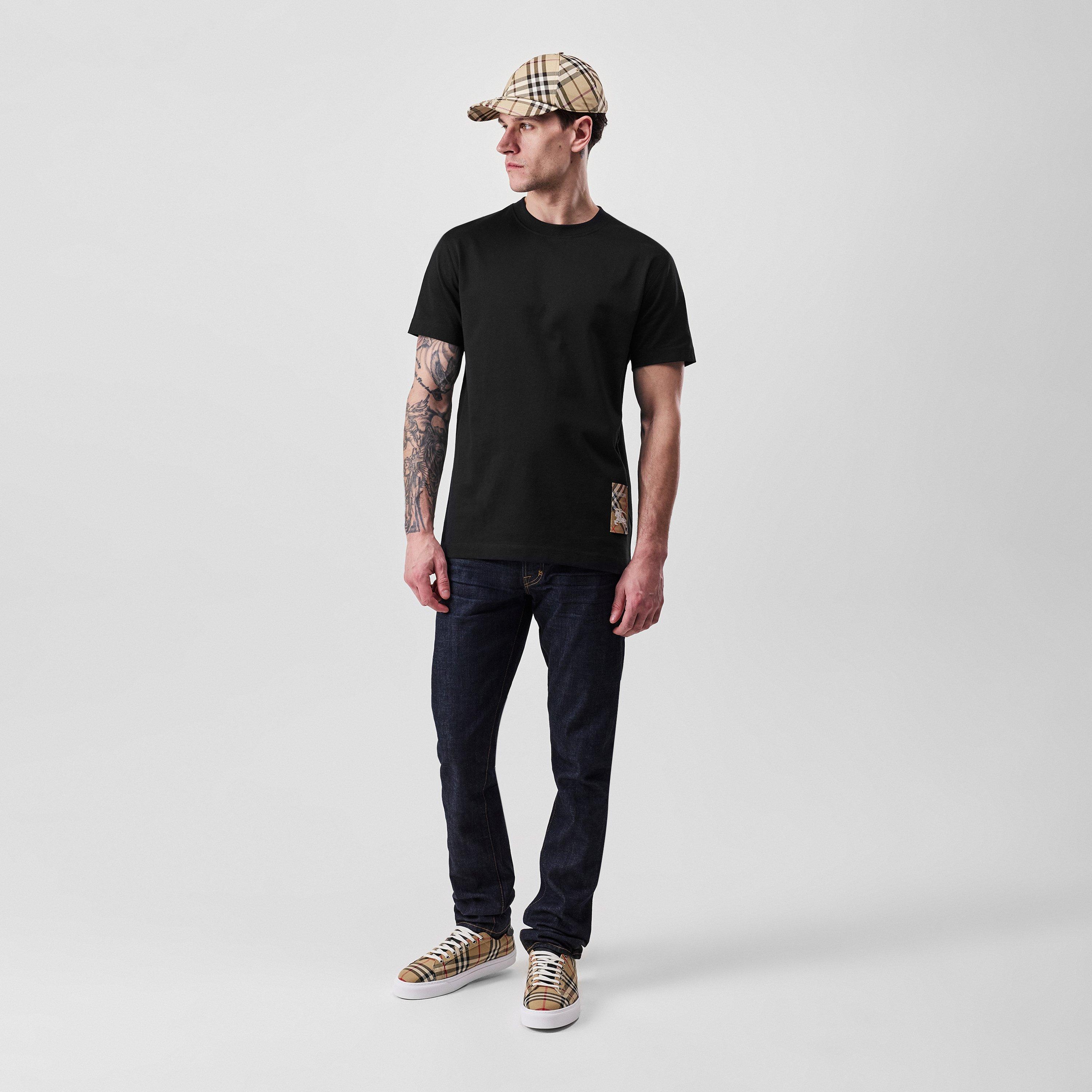 Black - Burberry - Check Tab T-Shirt - 4