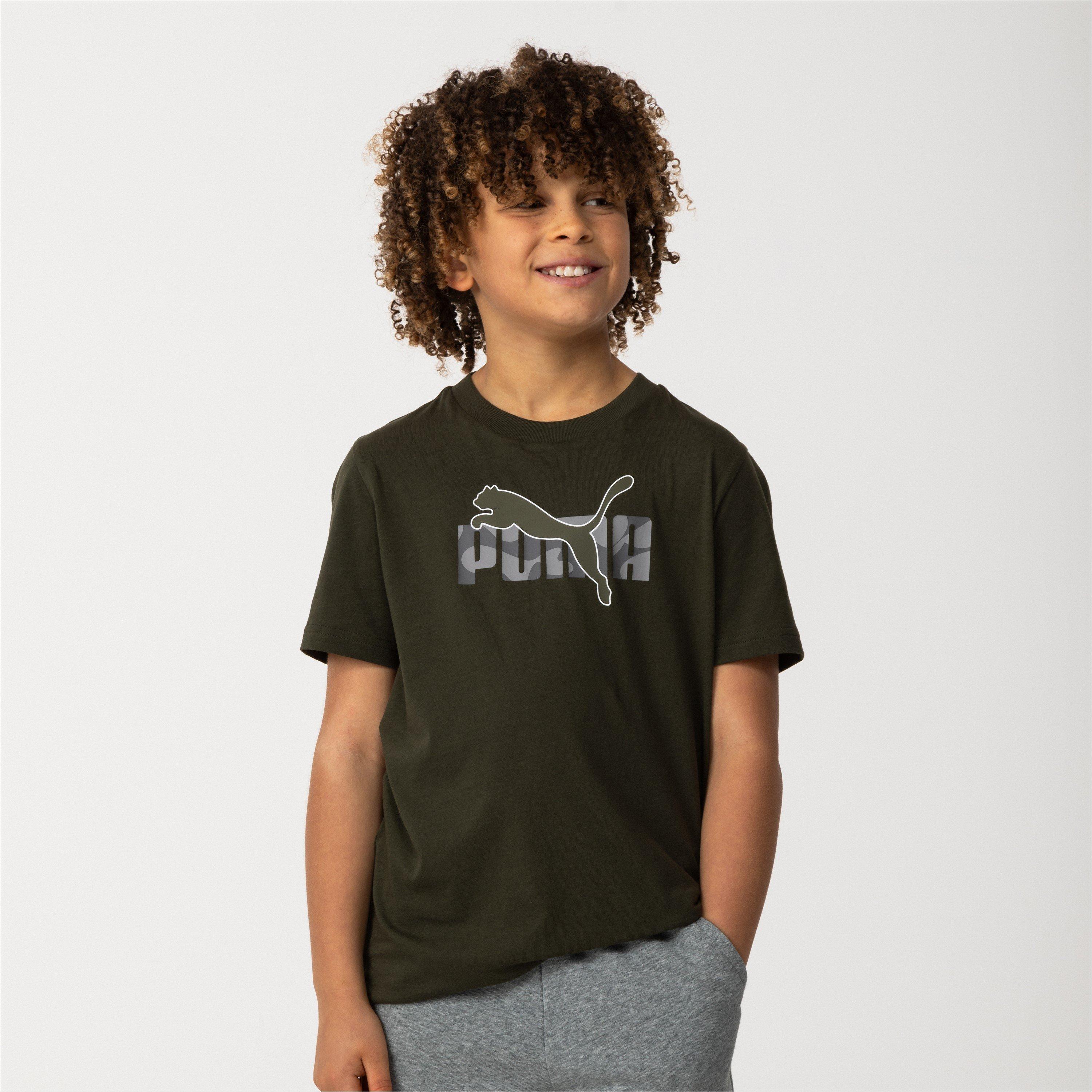 Puma Boys Kids' Essentials Graphic Regular Fit T-Shirt - Olive Camo - 13 (XL)