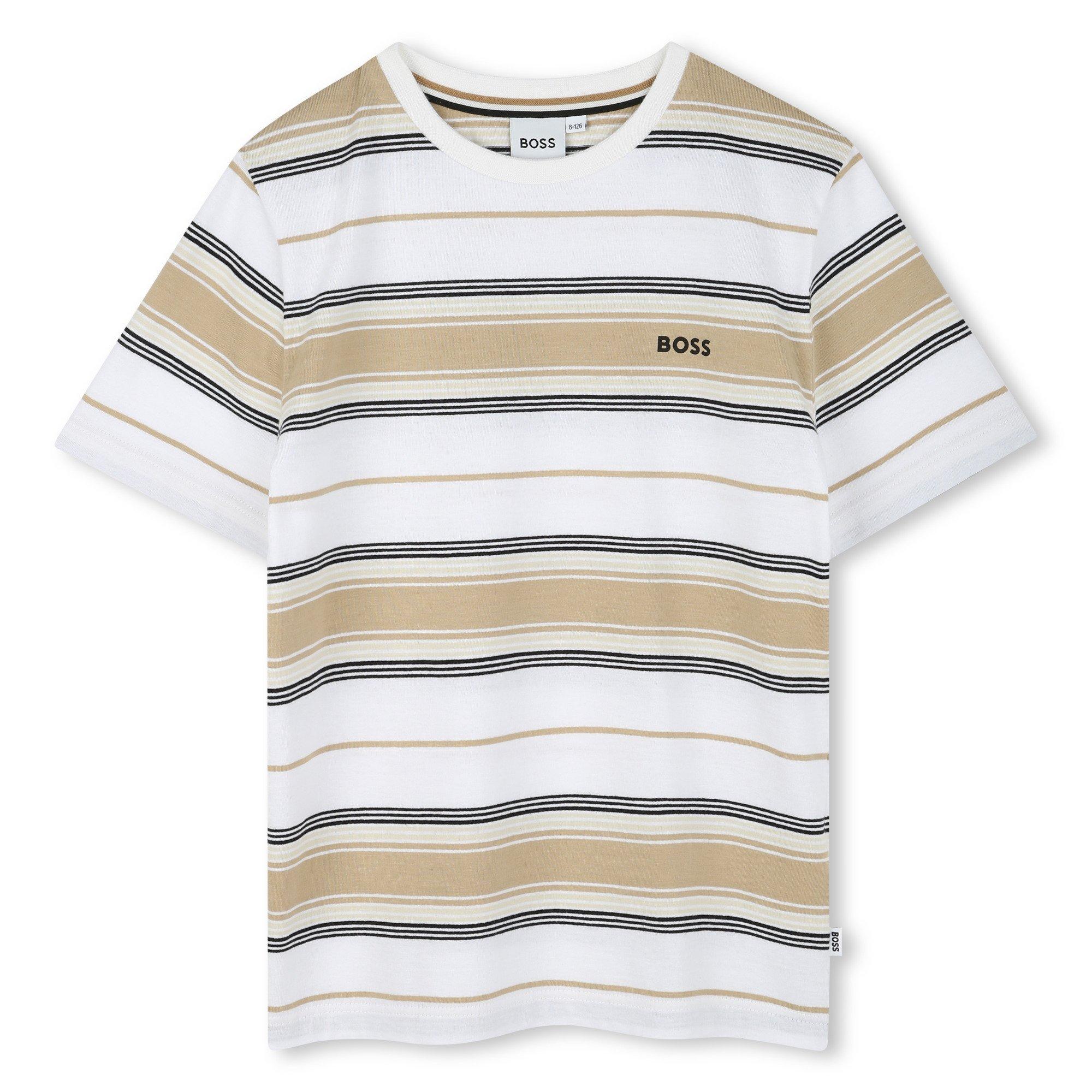 Boss Kids' Stripe Logo T-Shirt - Sand 249 - Size 12 Yrs