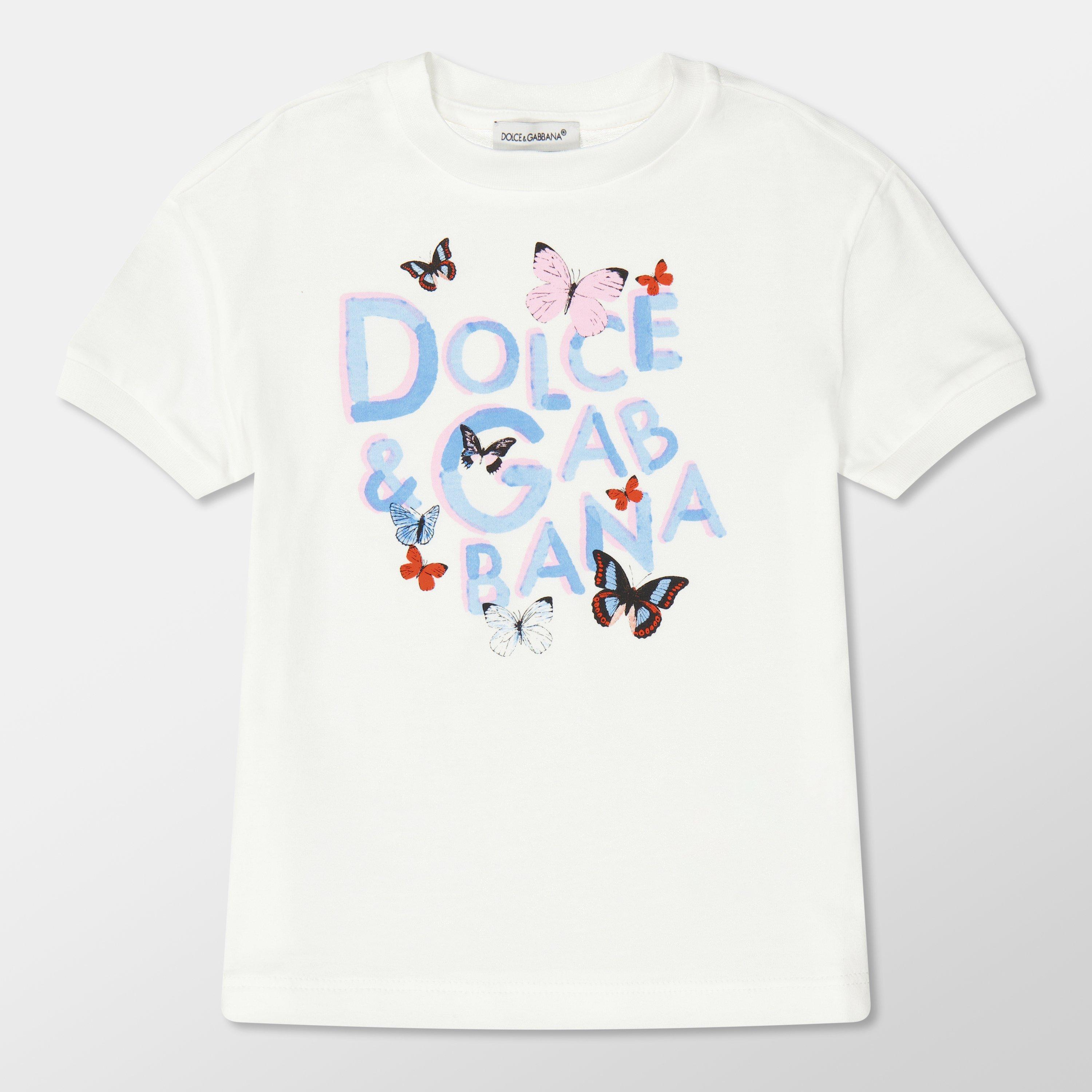 Dolce and Gabbana Butterfly Print Logo T-Shirt Juniors - White W0111 - Size 6Y
