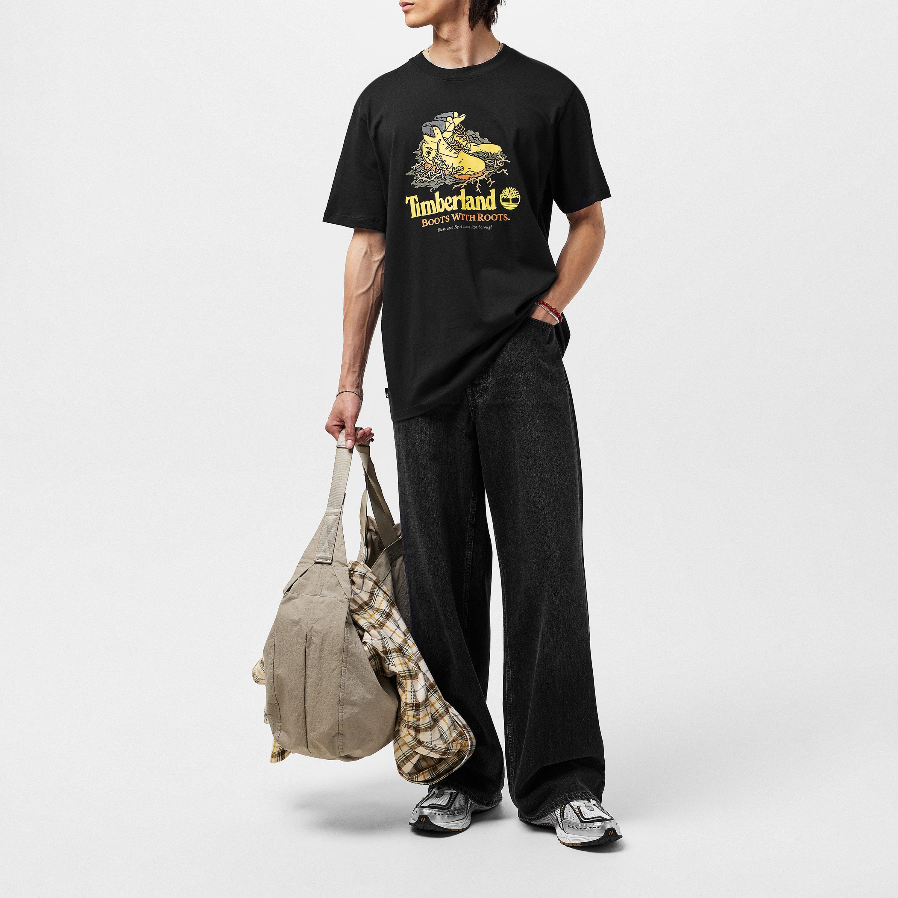 Black - Timberland - Men's Front Boot Graphic Regular Fit T-Shirt - 6